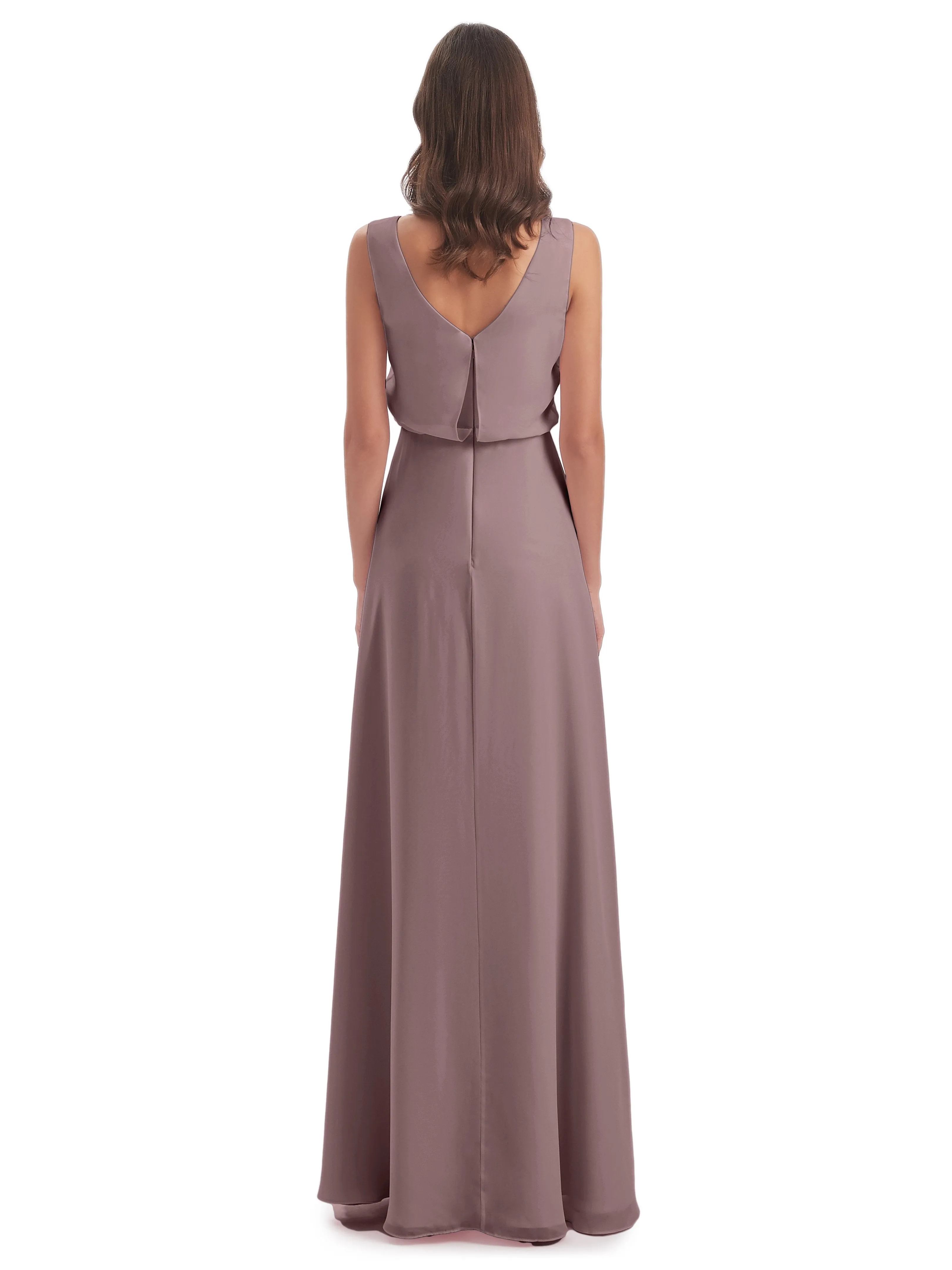 Layla Sheath Scoop V Back Chiffon Long Bridesmaid Dresses