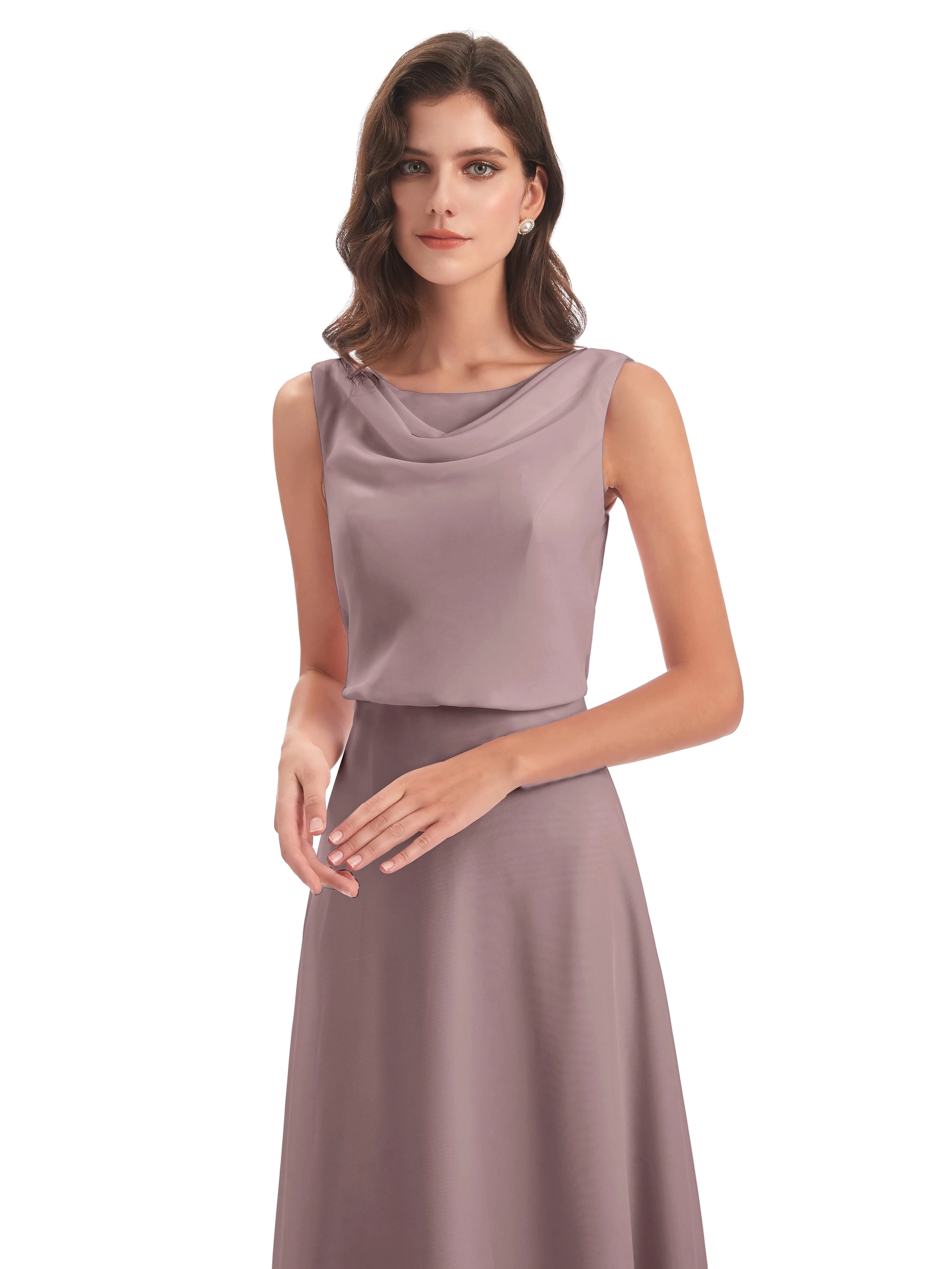 Layla Sheath Scoop V Back Chiffon Long Bridesmaid Dresses