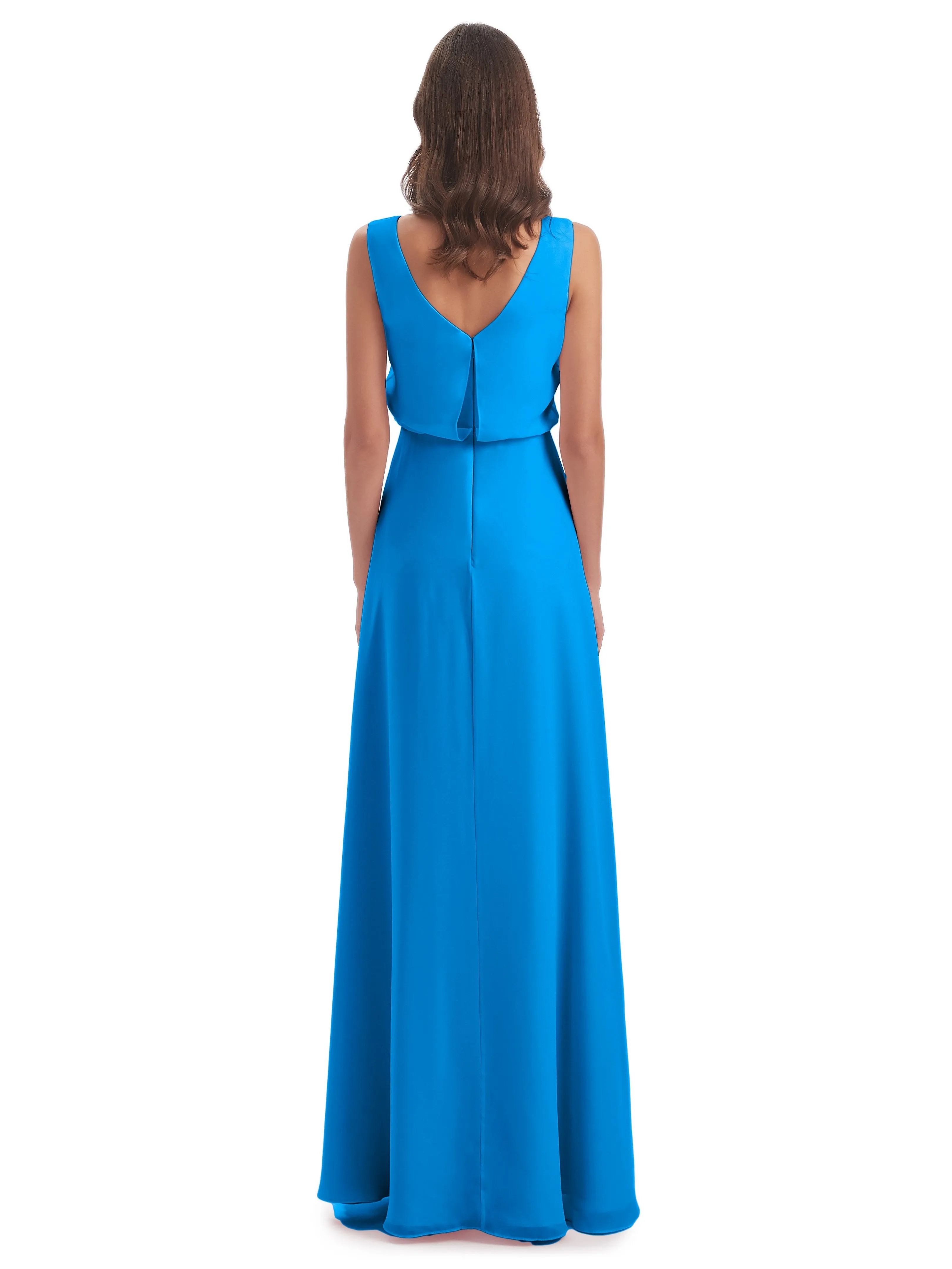 Layla Sheath Scoop V Back Chiffon Long Bridesmaid Dresses