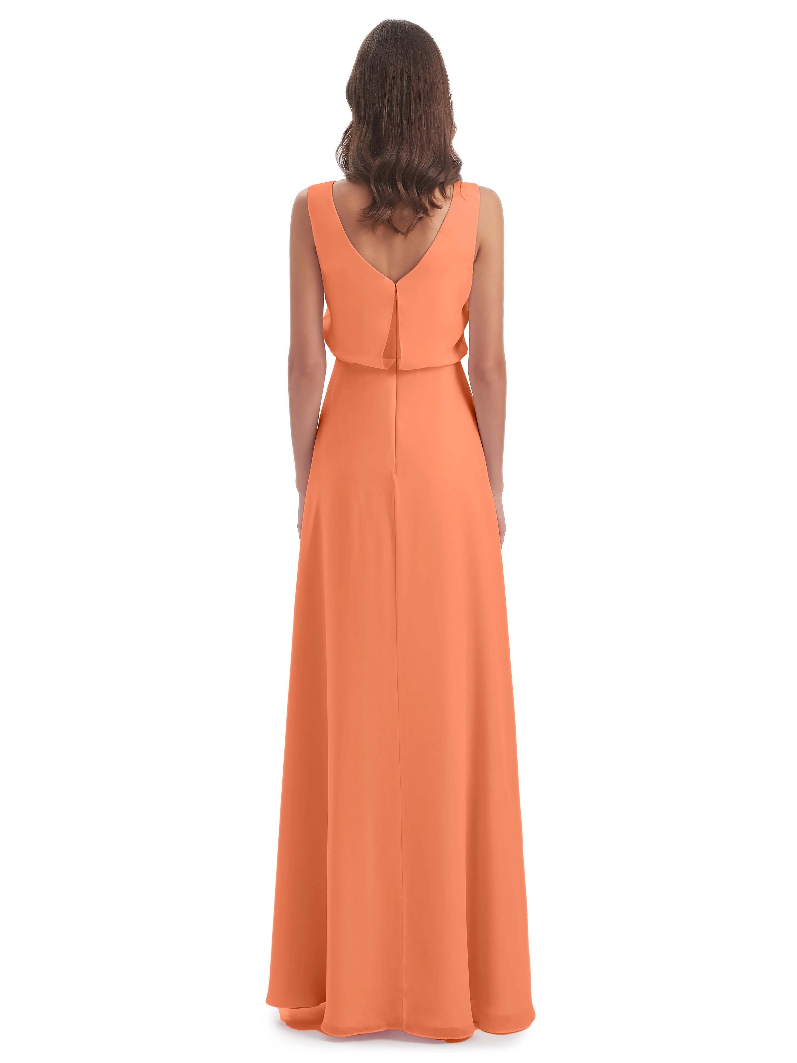 Layla Sheath Scoop V Back Chiffon Long Bridesmaid Dresses