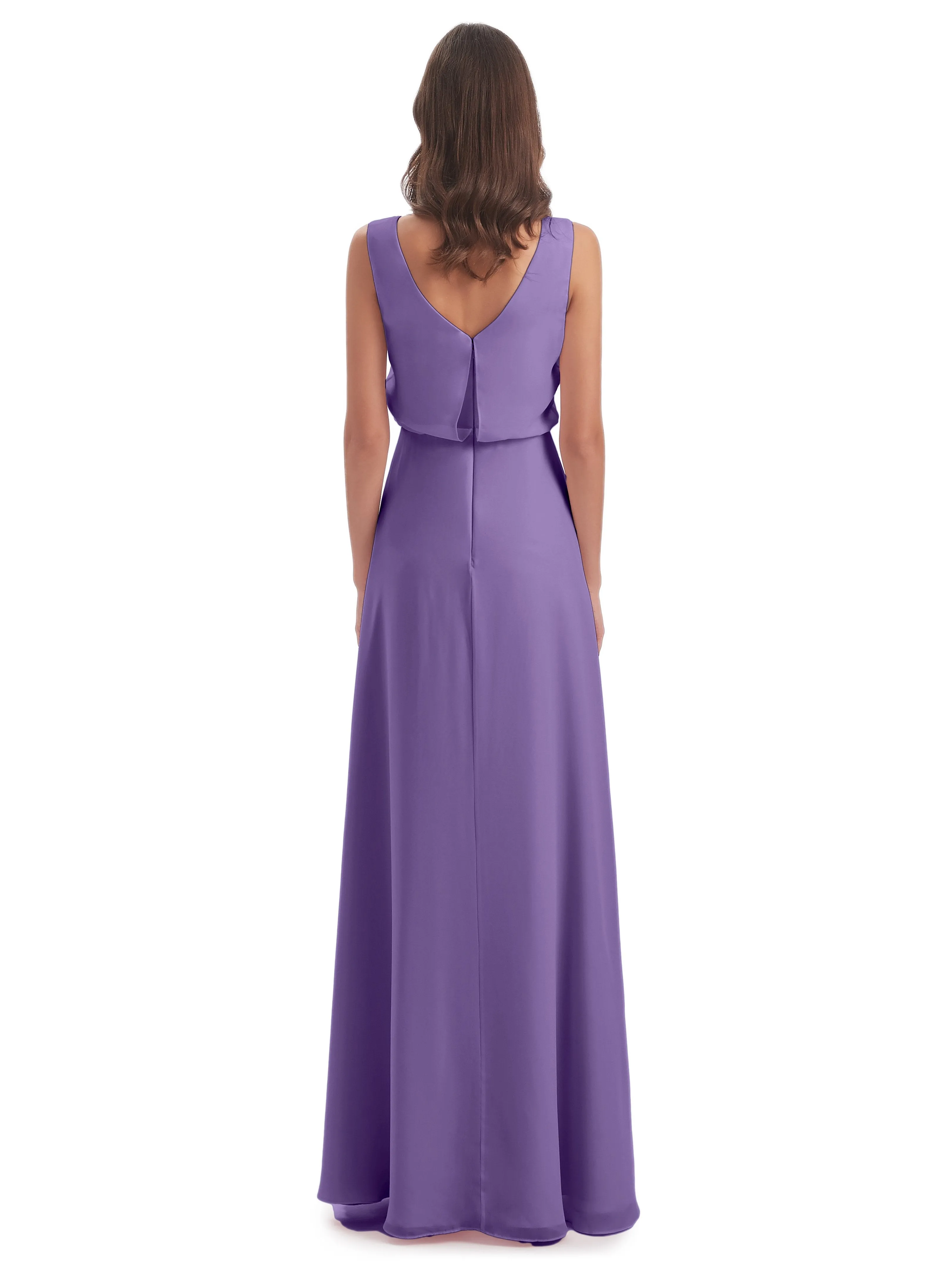 Layla Sheath Scoop V Back Chiffon Long Bridesmaid Dresses