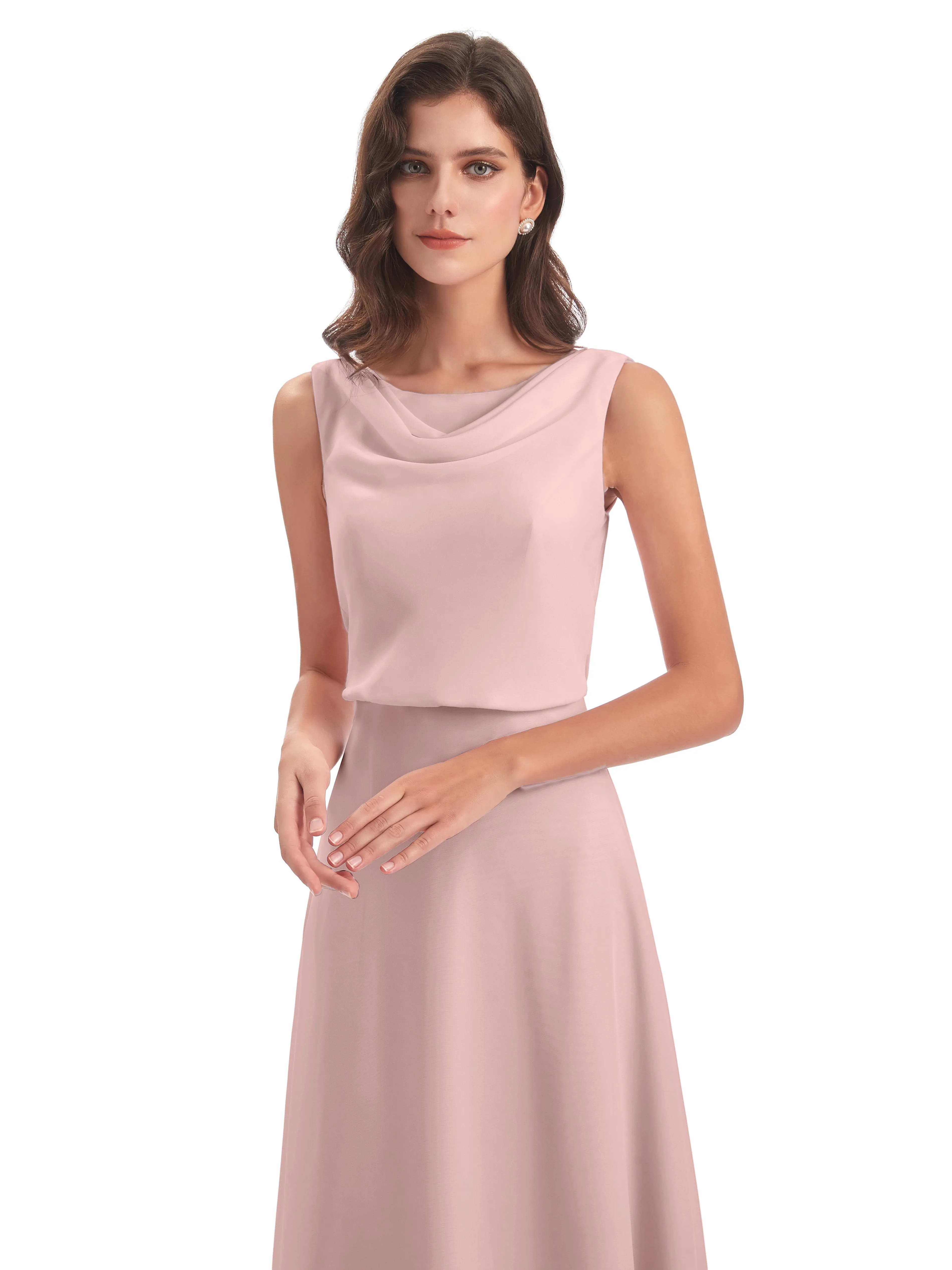 Layla Sheath Scoop V Back Chiffon Long Bridesmaid Dresses