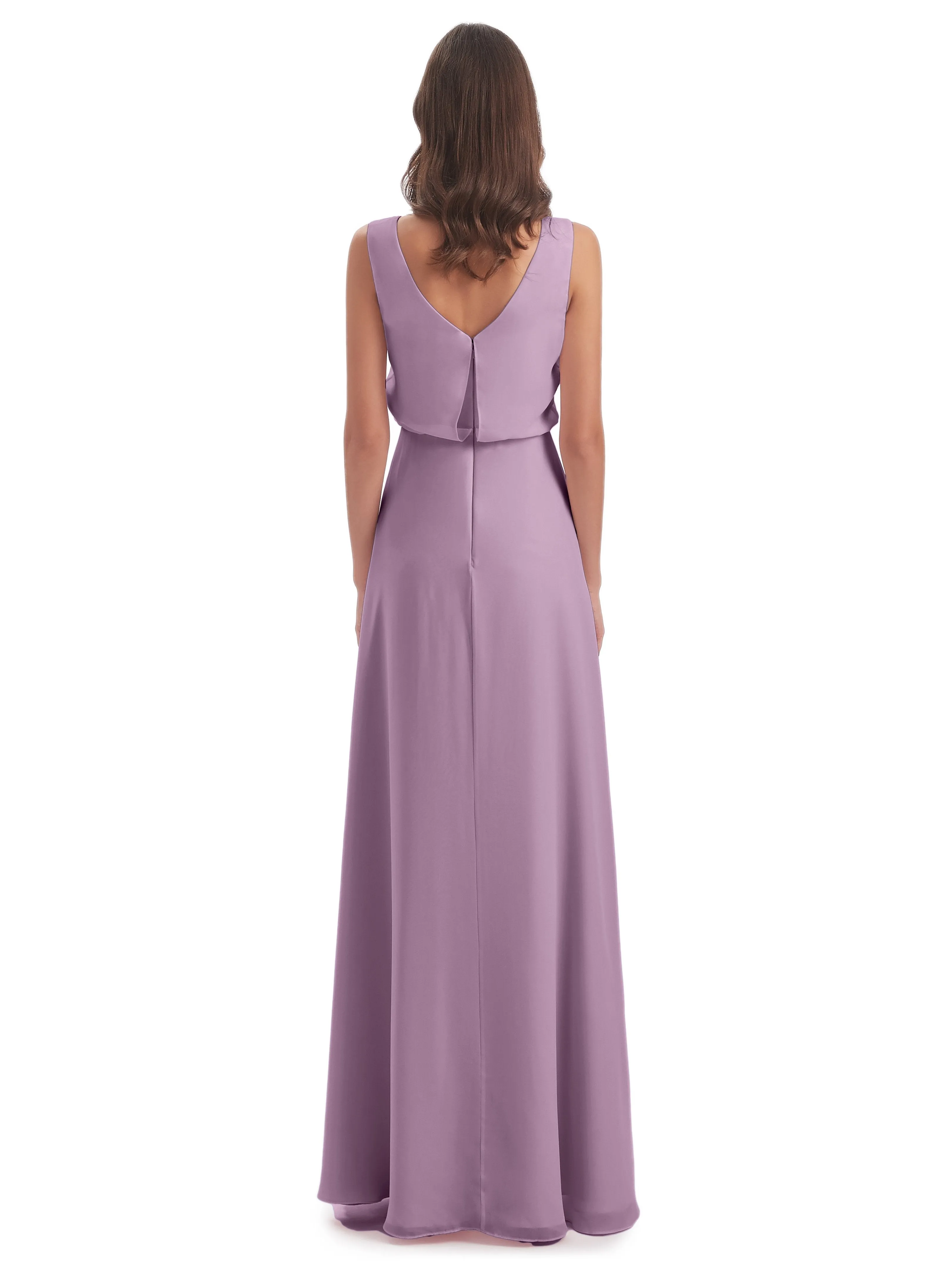 Layla Sheath Scoop V Back Chiffon Long Bridesmaid Dresses