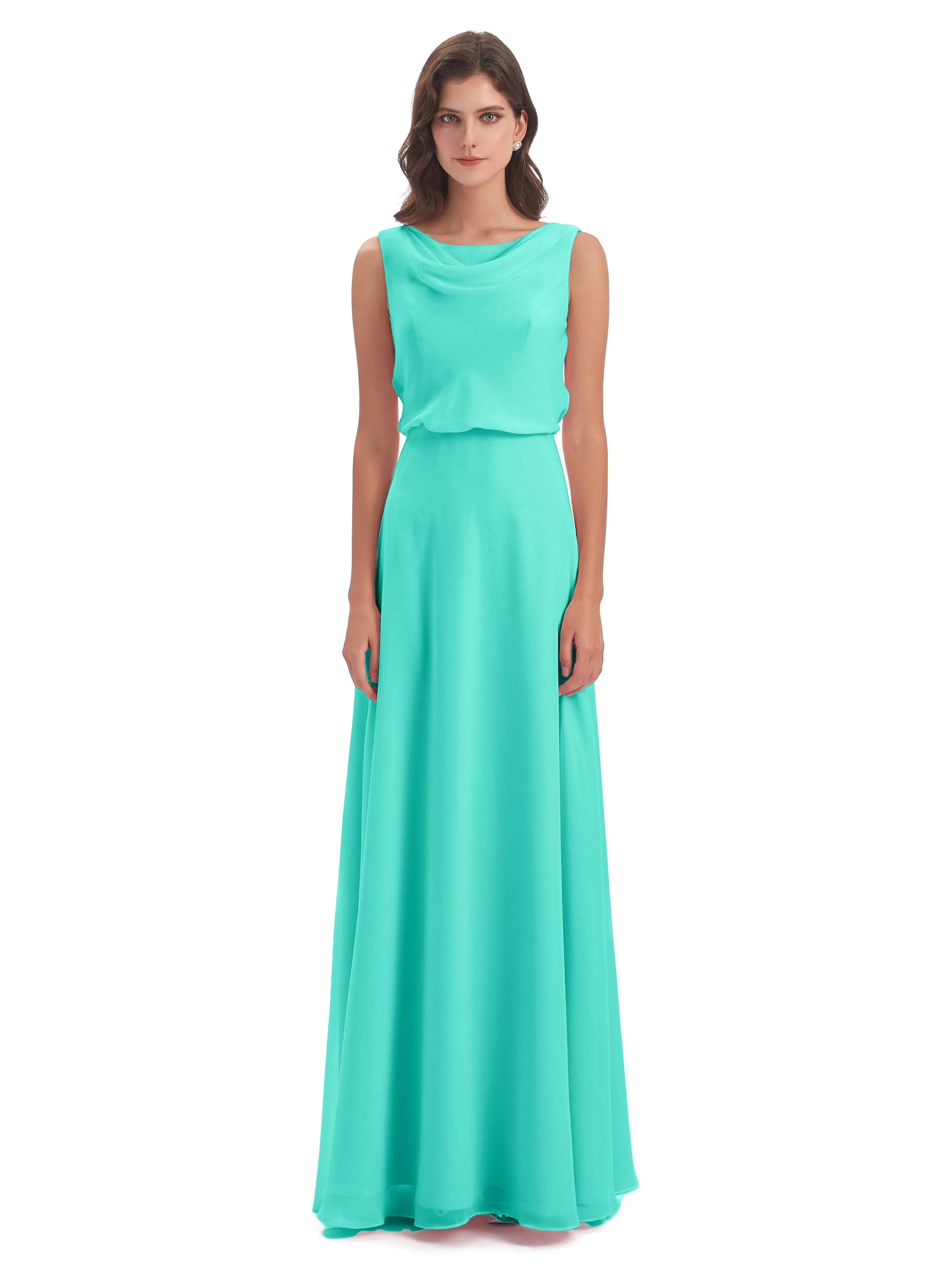 Layla Sheath Scoop V Back Chiffon Long Bridesmaid Dresses