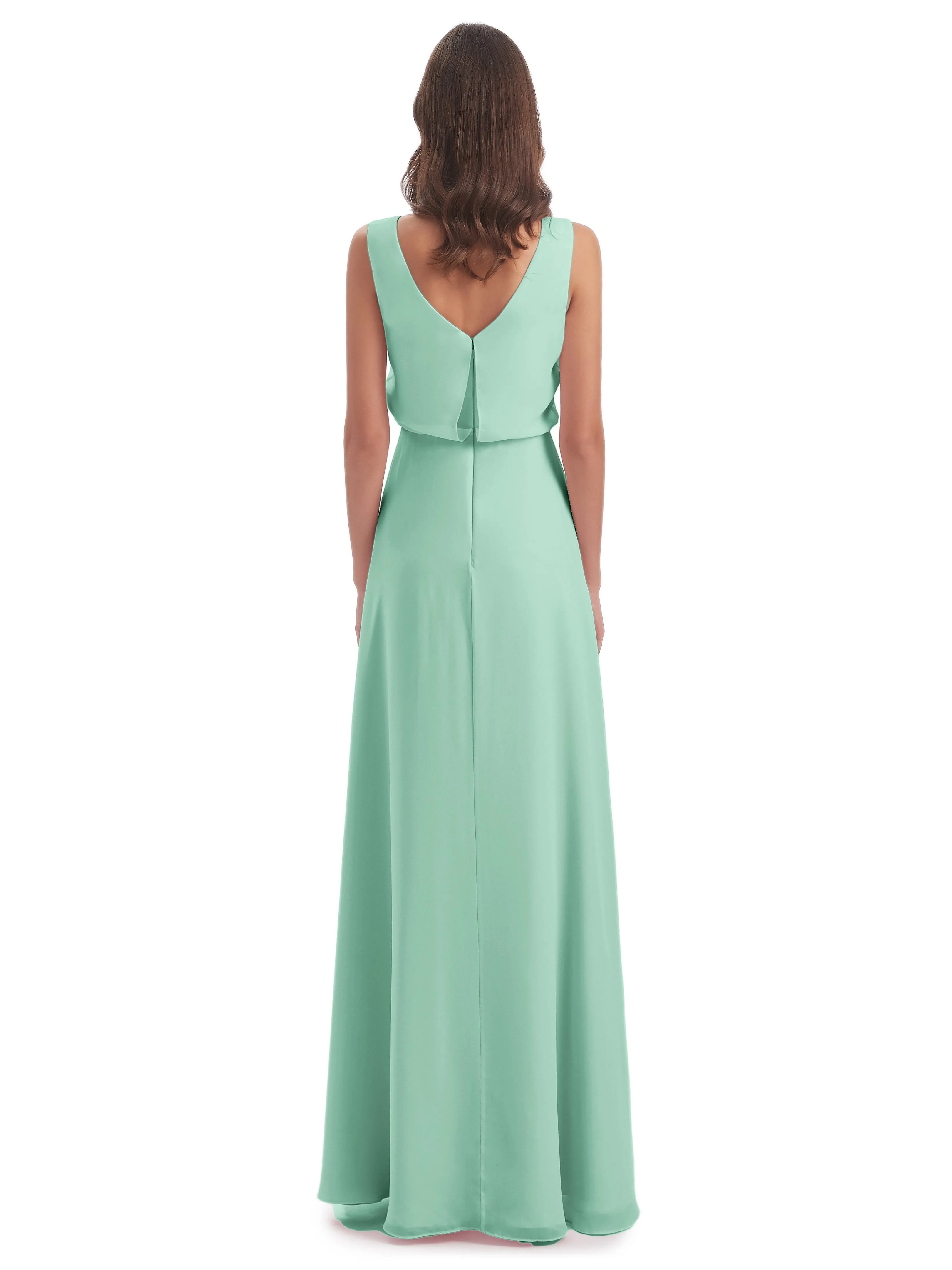 Layla Sheath Scoop V Back Chiffon Long Bridesmaid Dresses