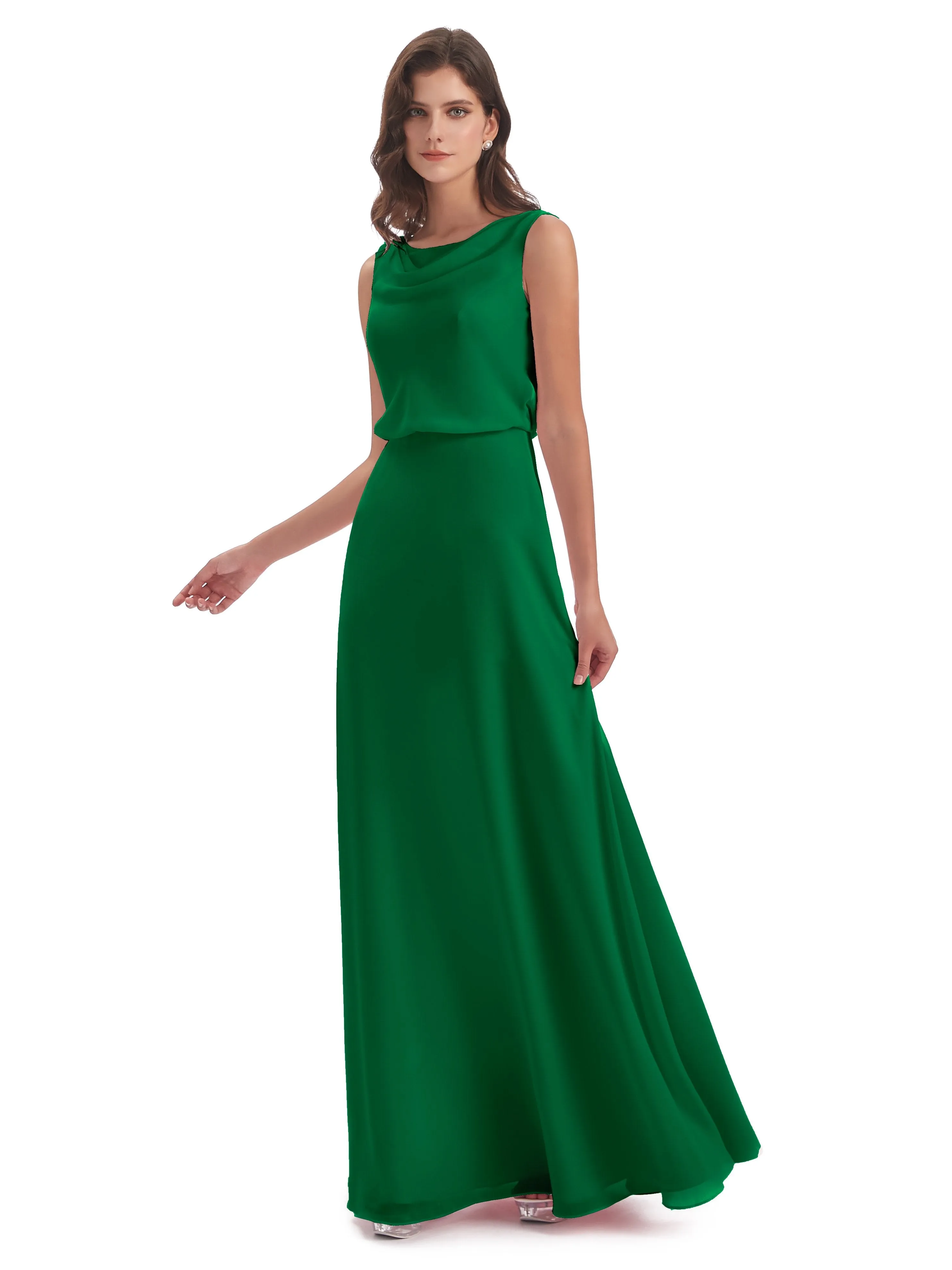 Layla Sheath Scoop V Back Chiffon Long Bridesmaid Dresses