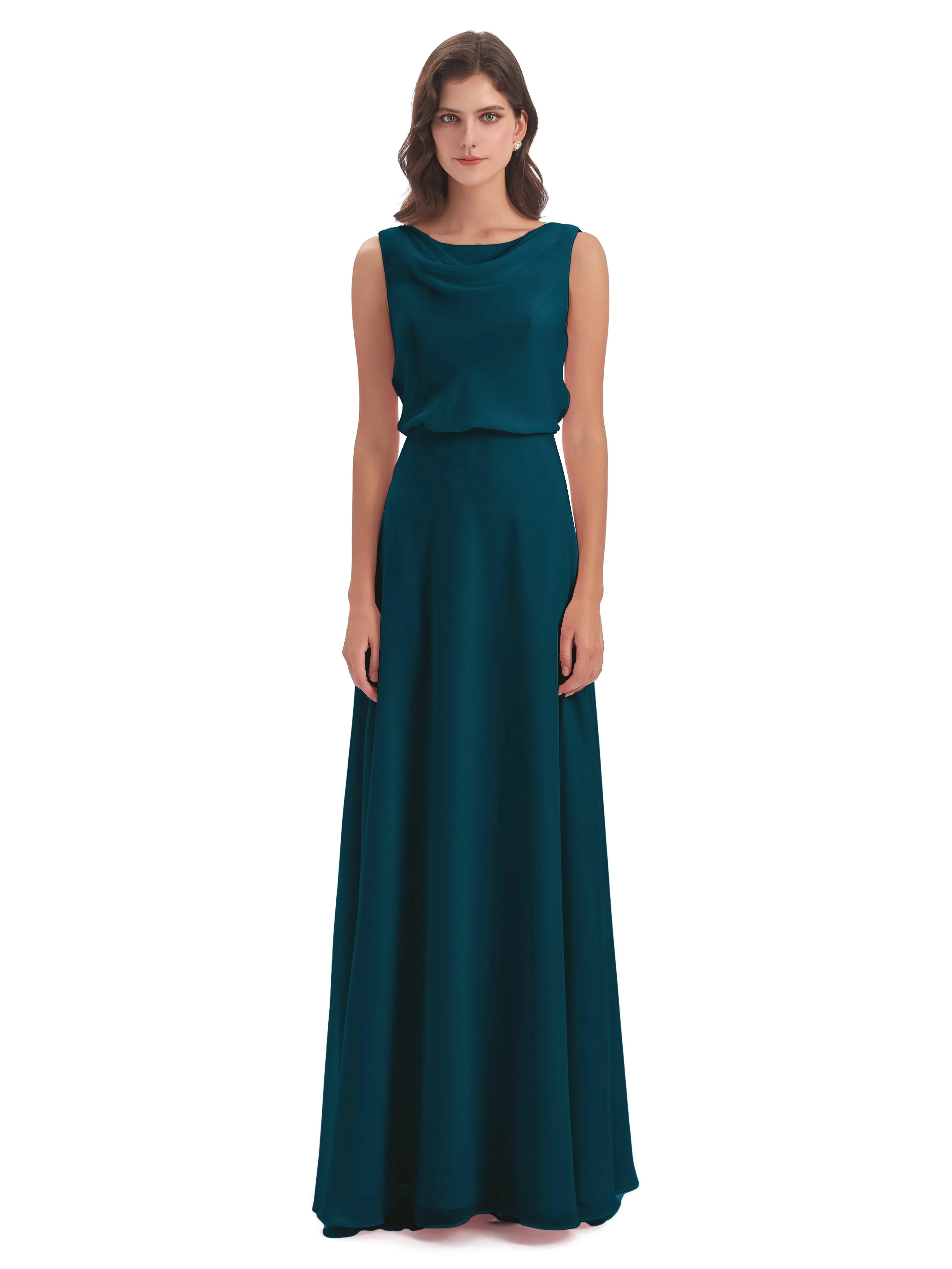 Layla Sheath Scoop V Back Chiffon Long Bridesmaid Dresses