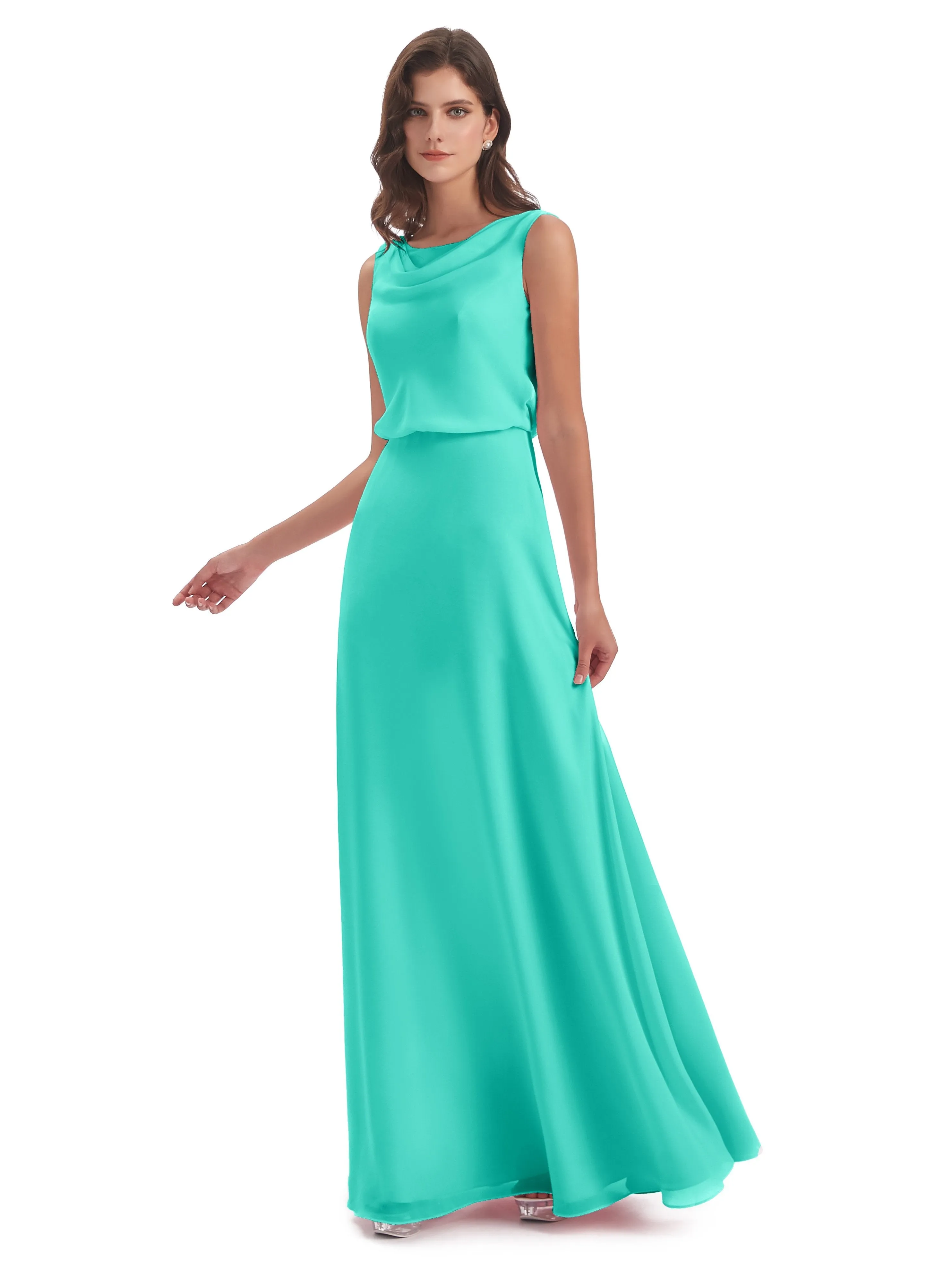 Layla Sheath Scoop V Back Chiffon Long Bridesmaid Dresses