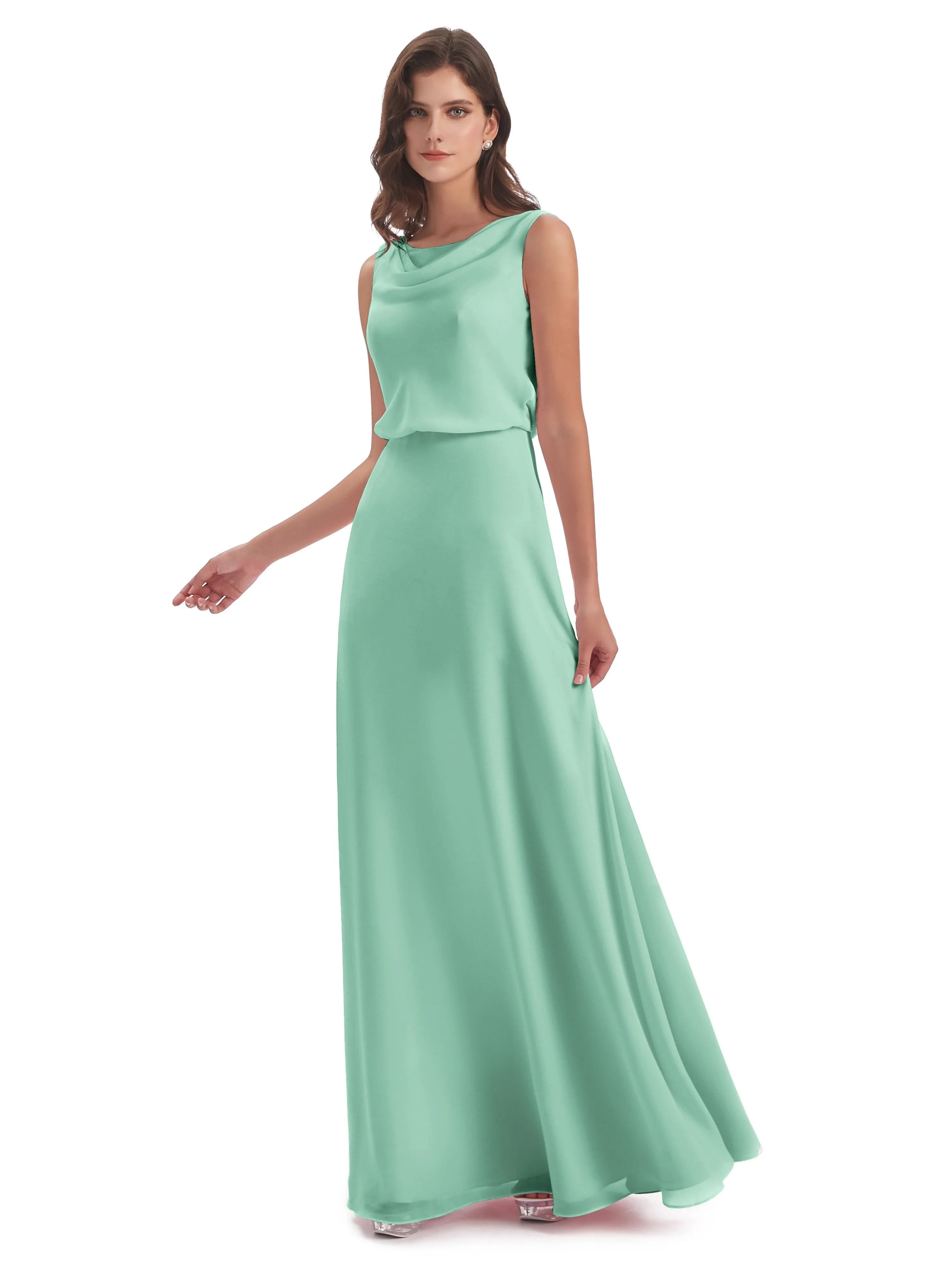 Layla Sheath Scoop V Back Chiffon Long Bridesmaid Dresses