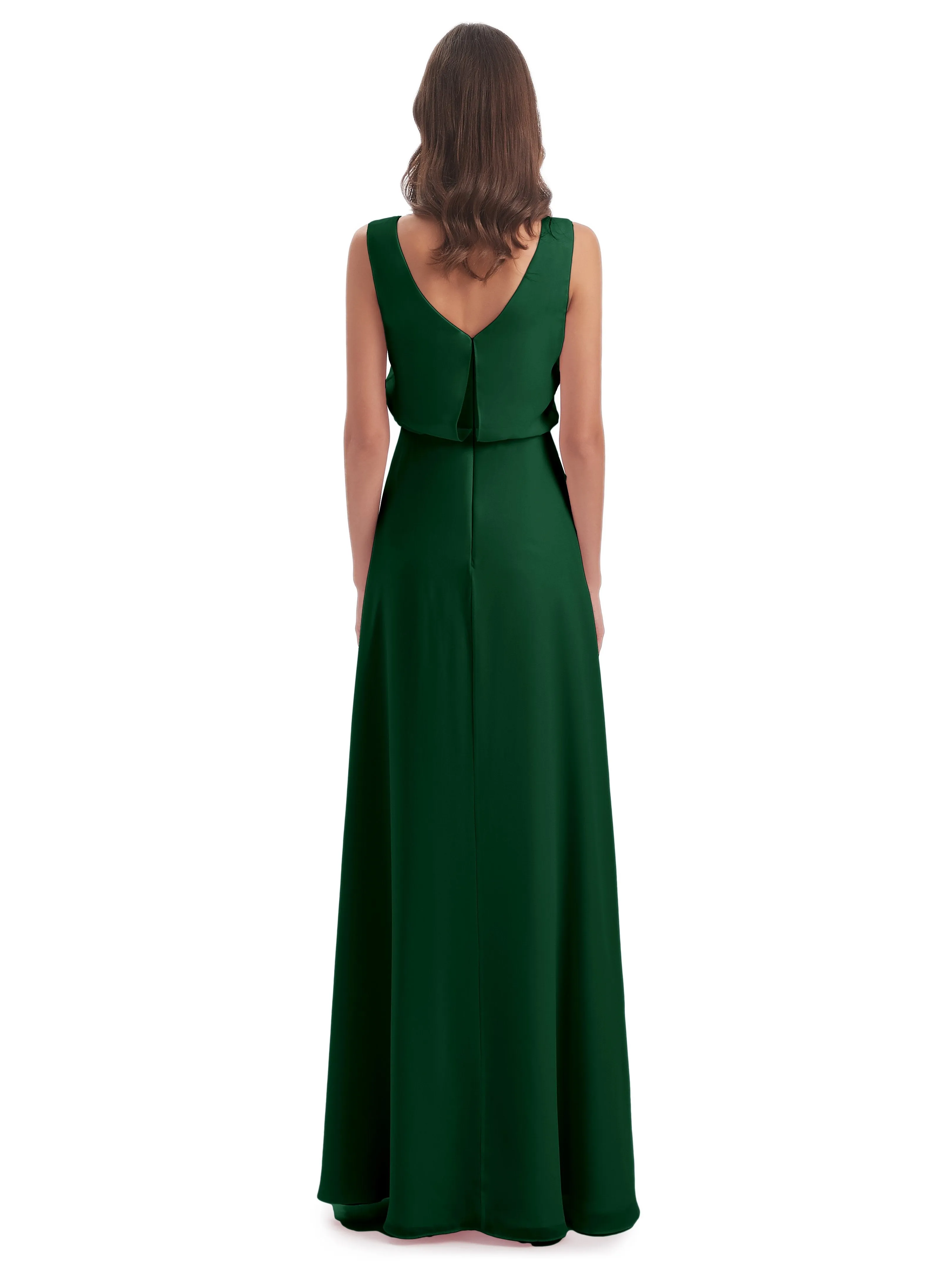 Layla Sheath Scoop V Back Chiffon Long Bridesmaid Dresses