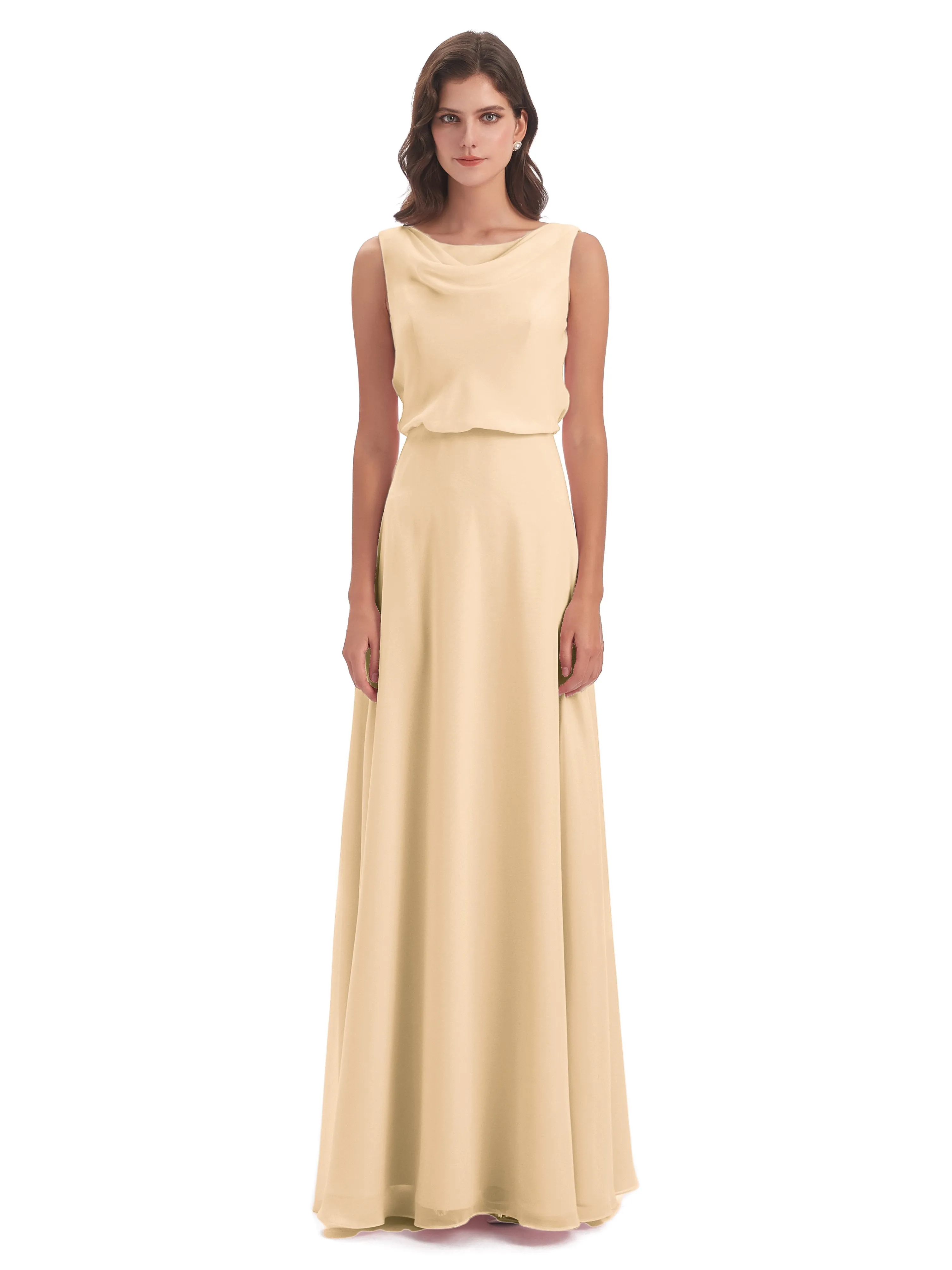Layla Sheath Scoop V Back Chiffon Long Bridesmaid Dresses