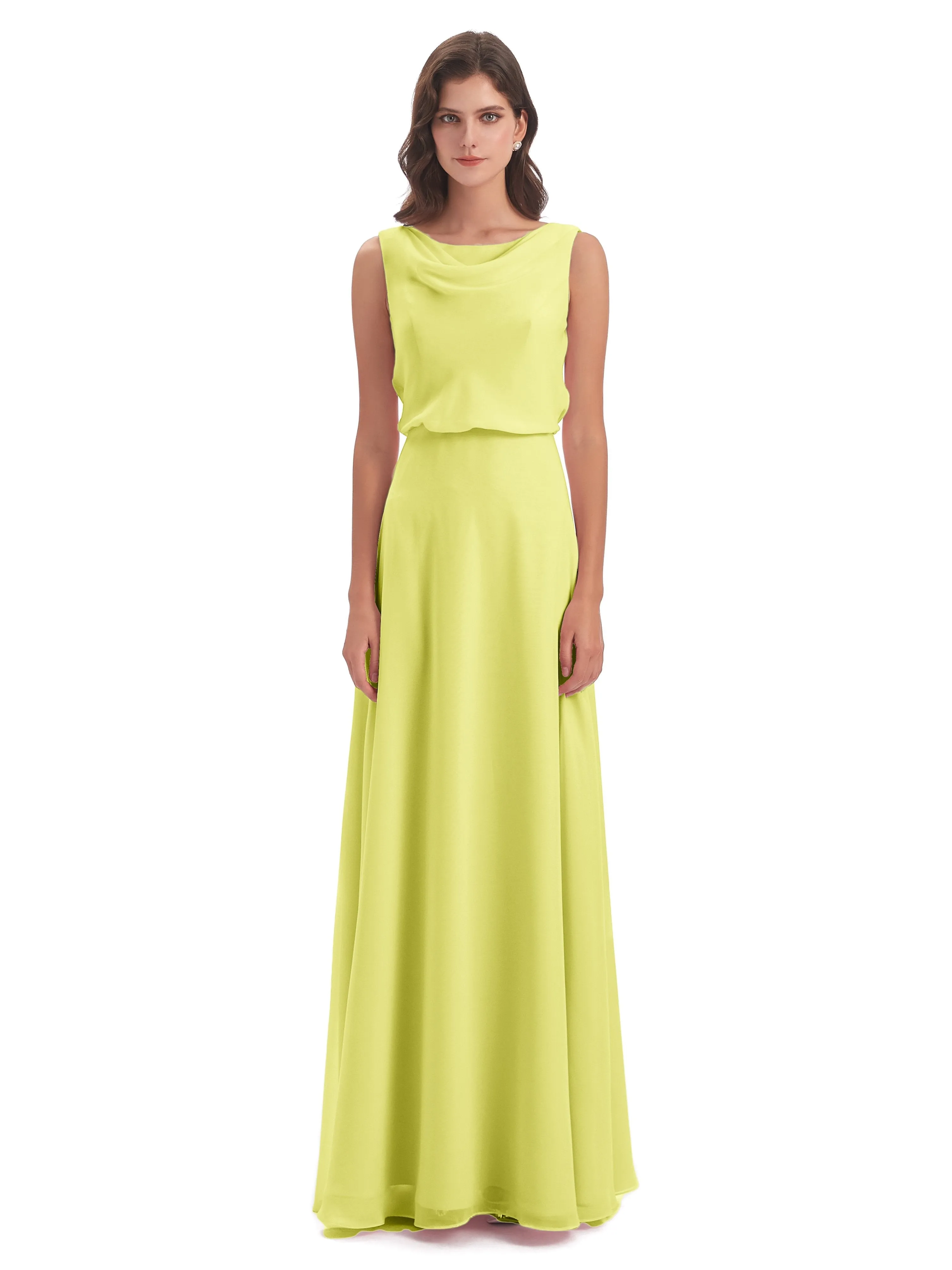 Layla Sheath Scoop V Back Chiffon Long Bridesmaid Dresses