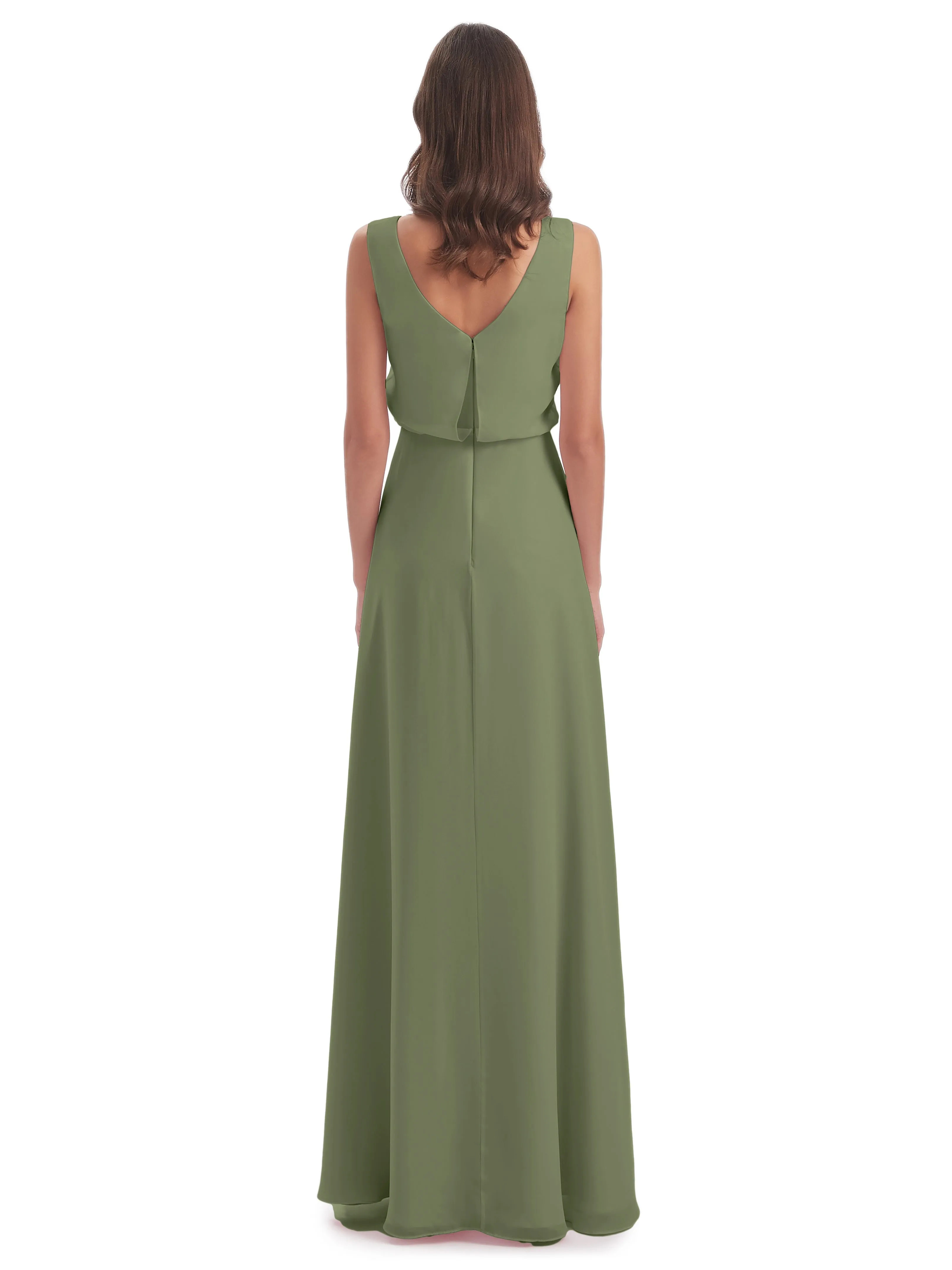 Layla Sheath Scoop V Back Chiffon Long Bridesmaid Dresses