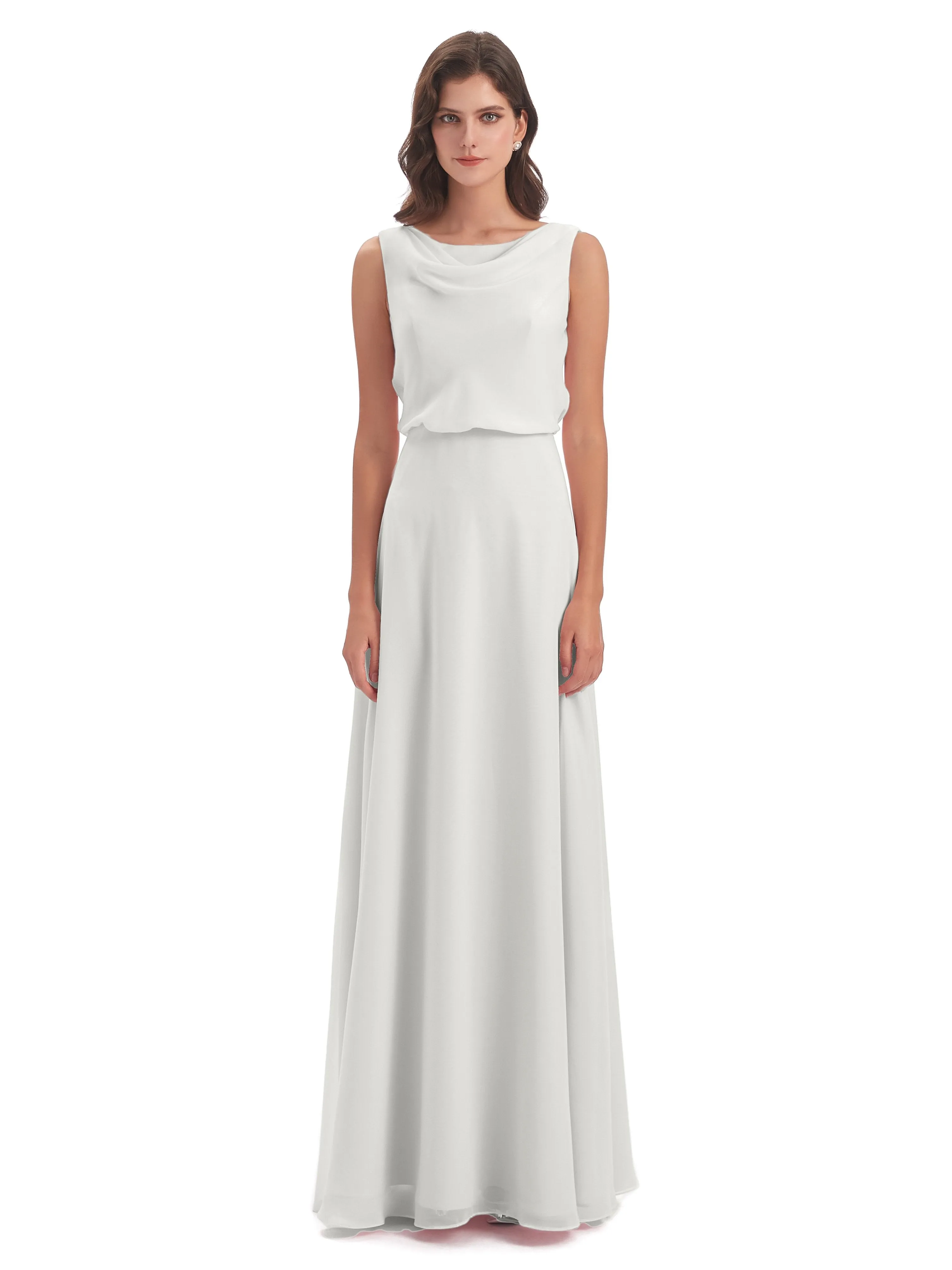 Layla Sheath Scoop V Back Chiffon Long Bridesmaid Dresses