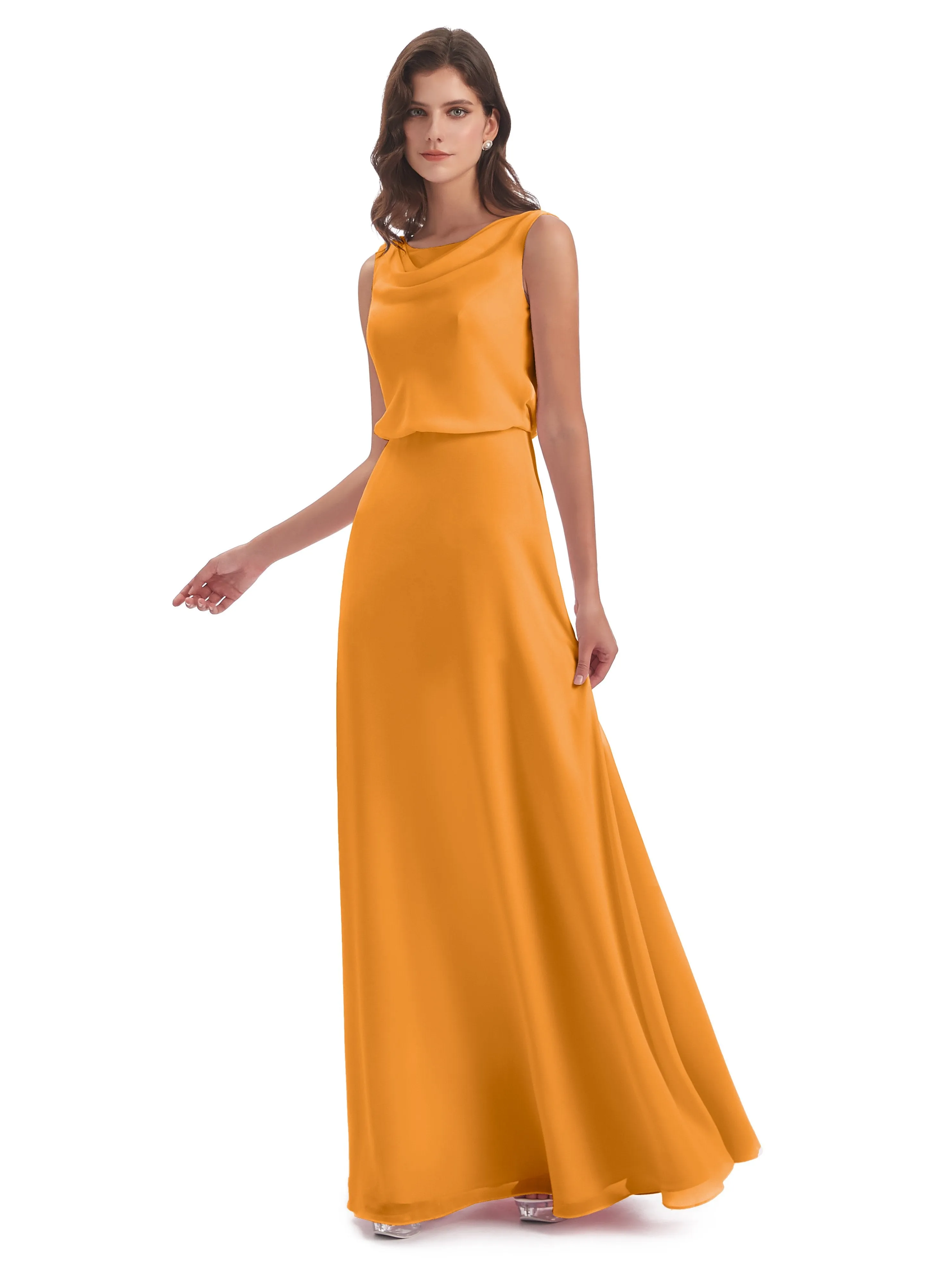 Layla Sheath Scoop V Back Chiffon Long Bridesmaid Dresses