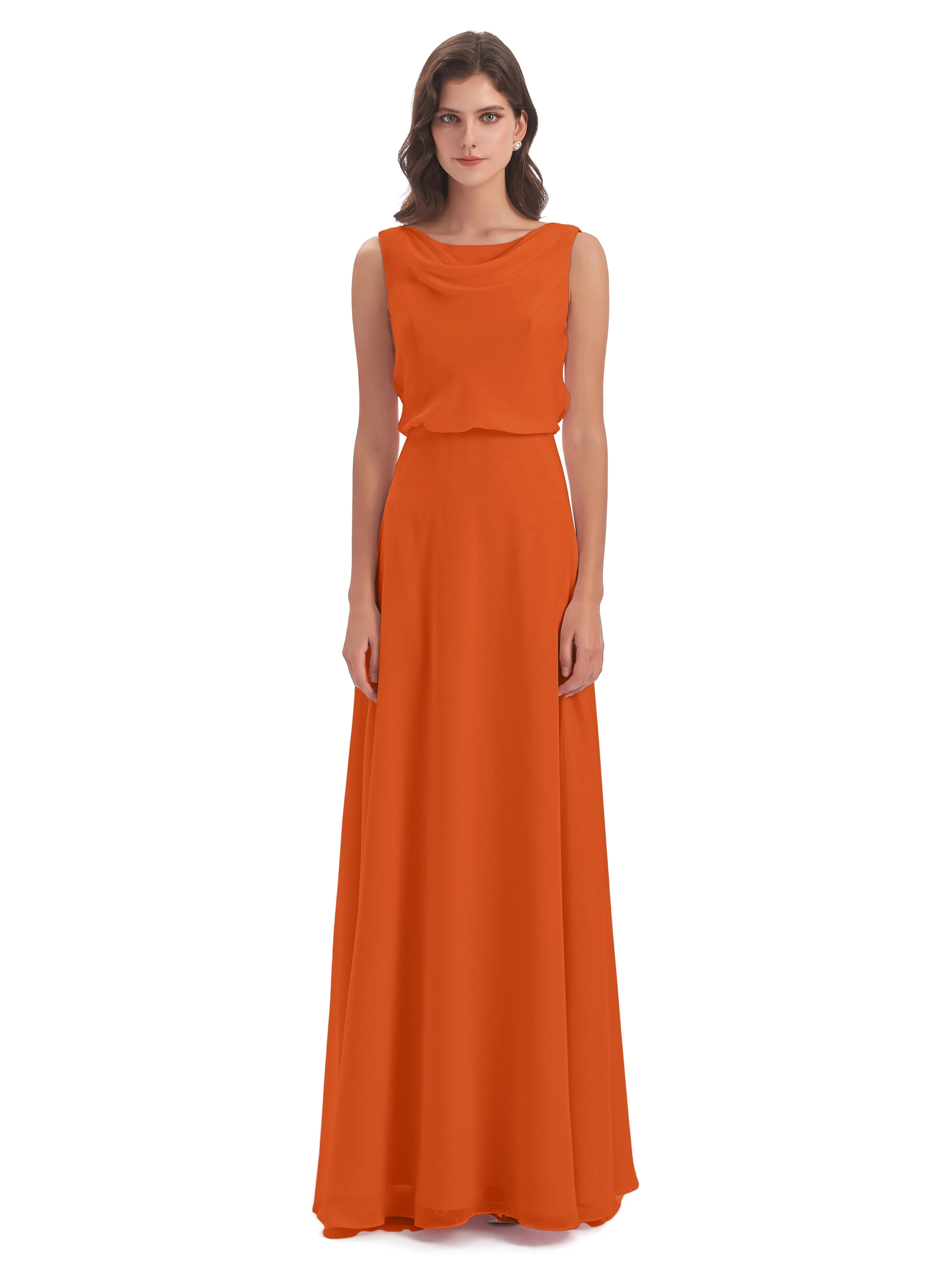 Layla Sheath Scoop V Back Chiffon Long Bridesmaid Dresses