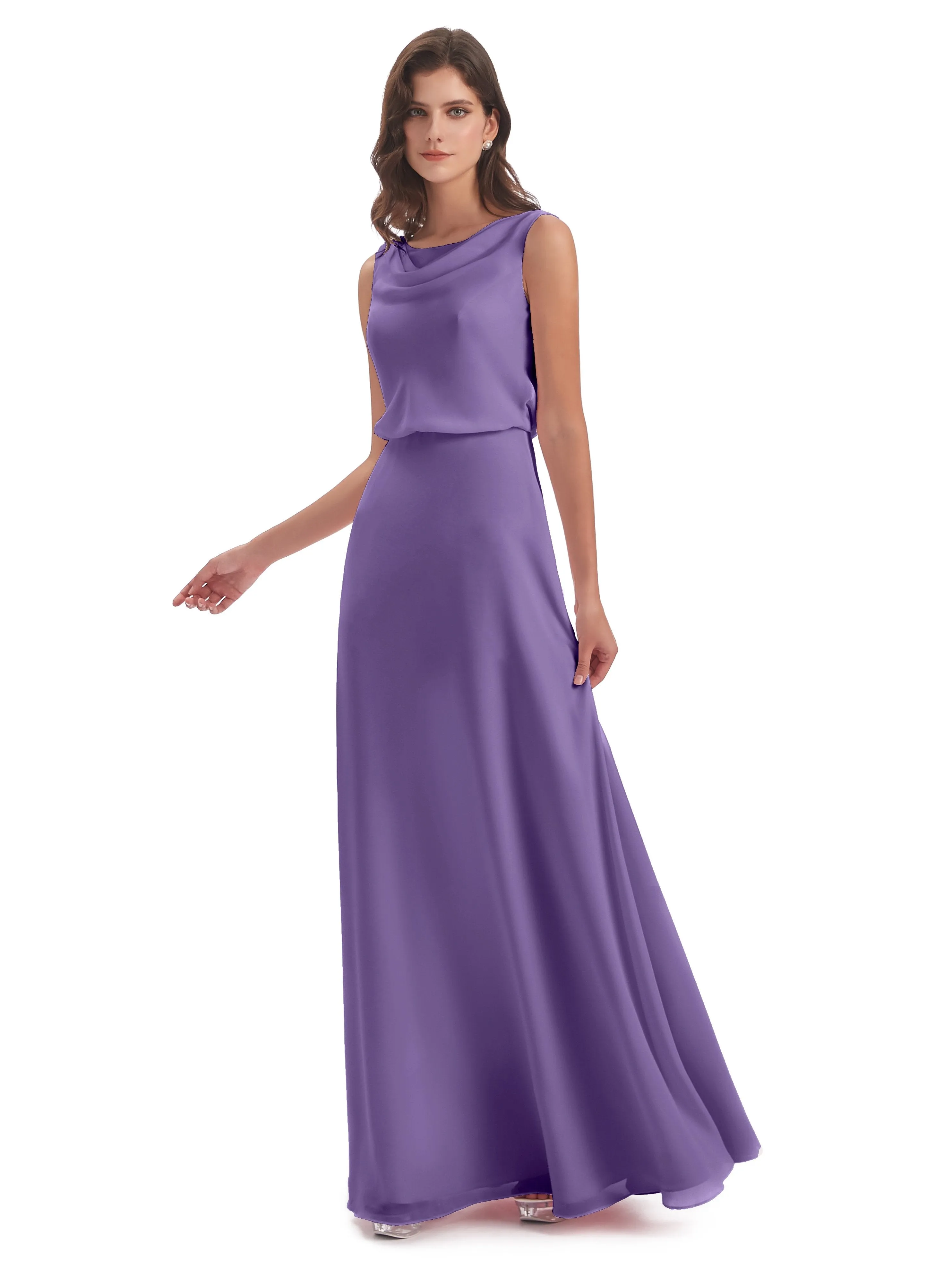 Layla Sheath Scoop V Back Chiffon Long Bridesmaid Dresses