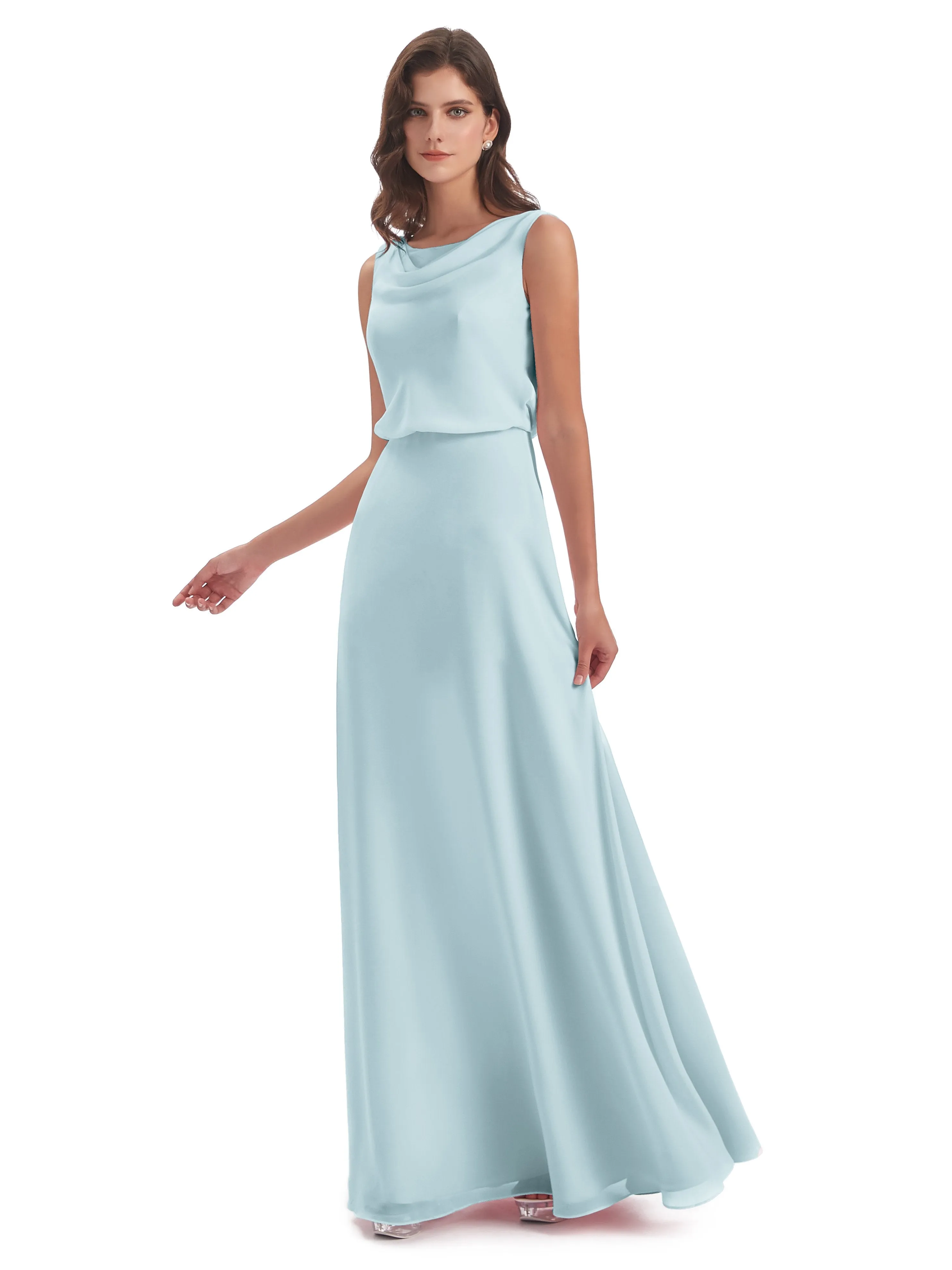Layla Sheath Scoop V Back Chiffon Long Bridesmaid Dresses