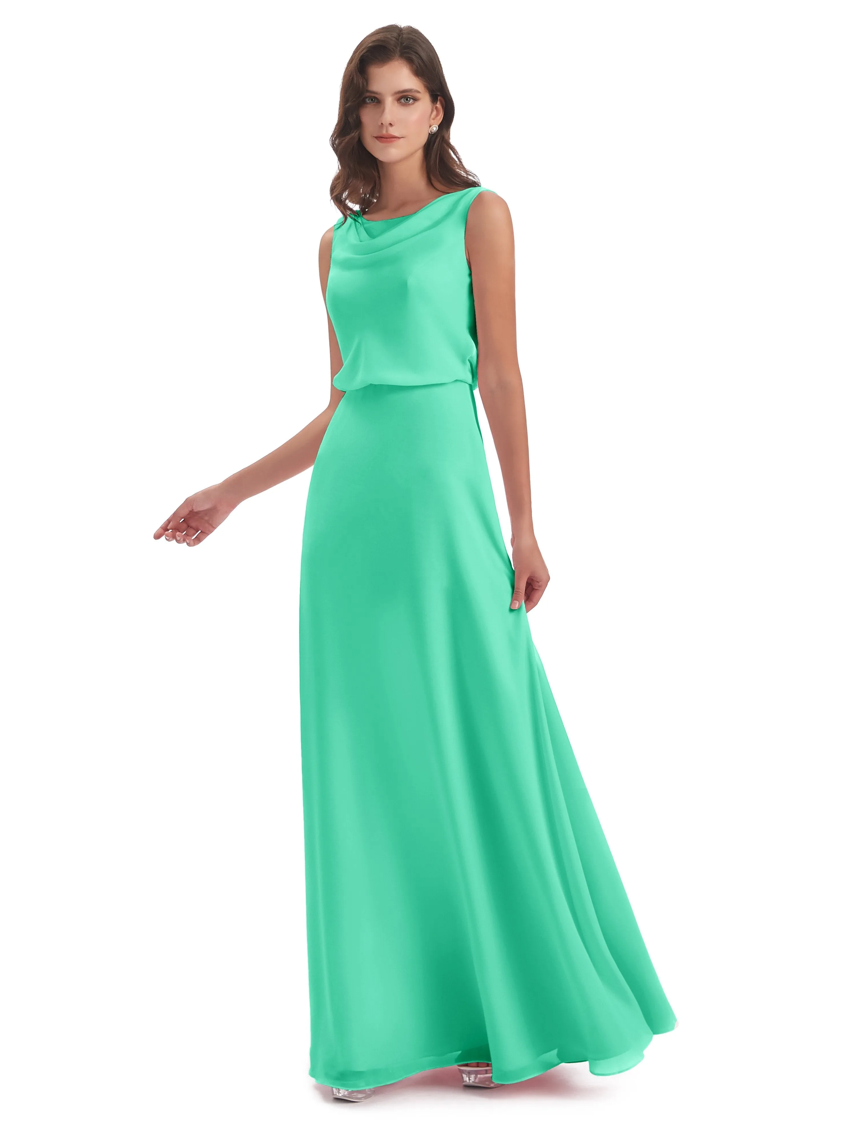 Layla Sheath Scoop V Back Chiffon Long Bridesmaid Dresses