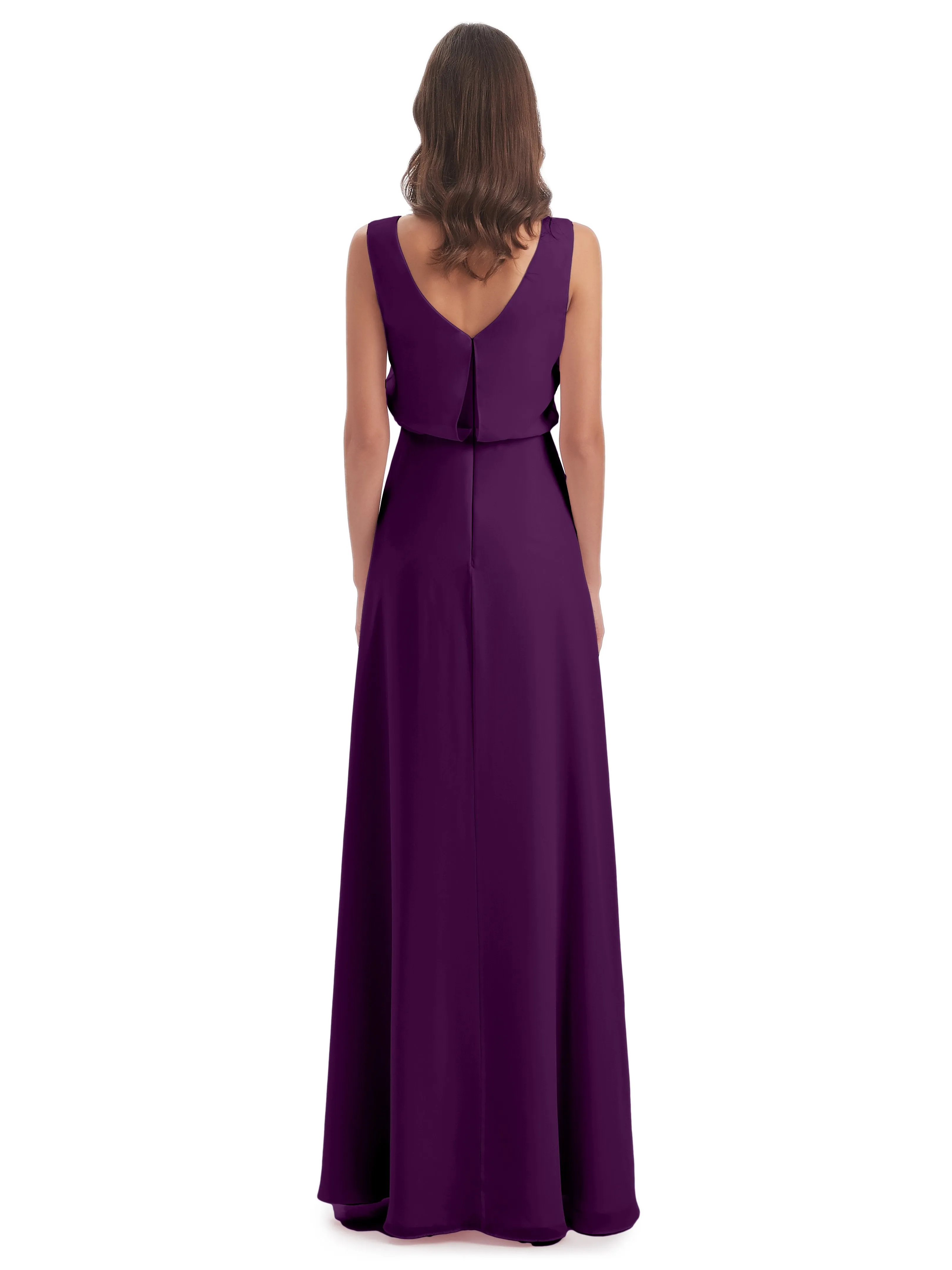 Layla Sheath Scoop V Back Chiffon Long Bridesmaid Dresses