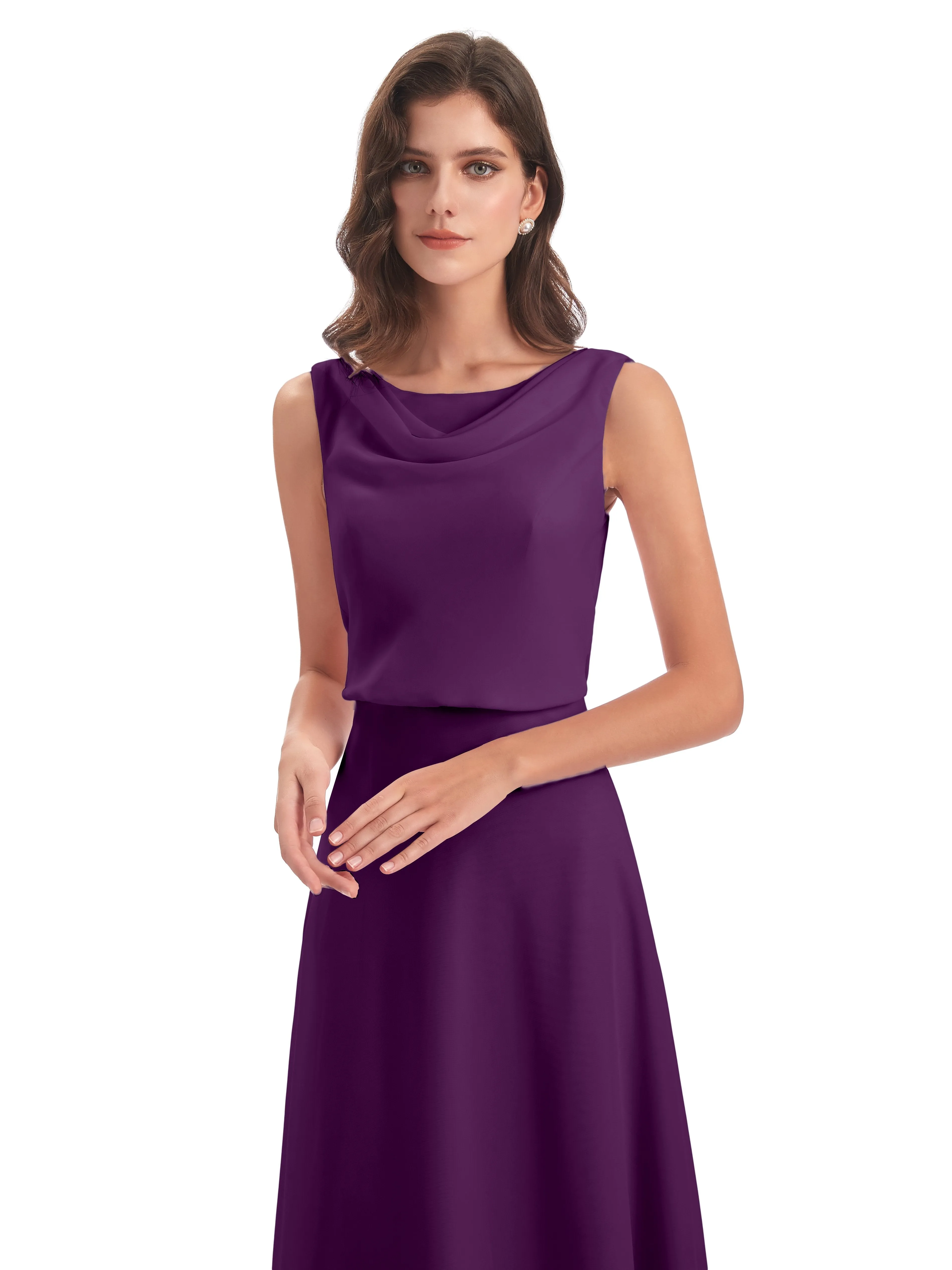 Layla Sheath Scoop V Back Chiffon Long Bridesmaid Dresses