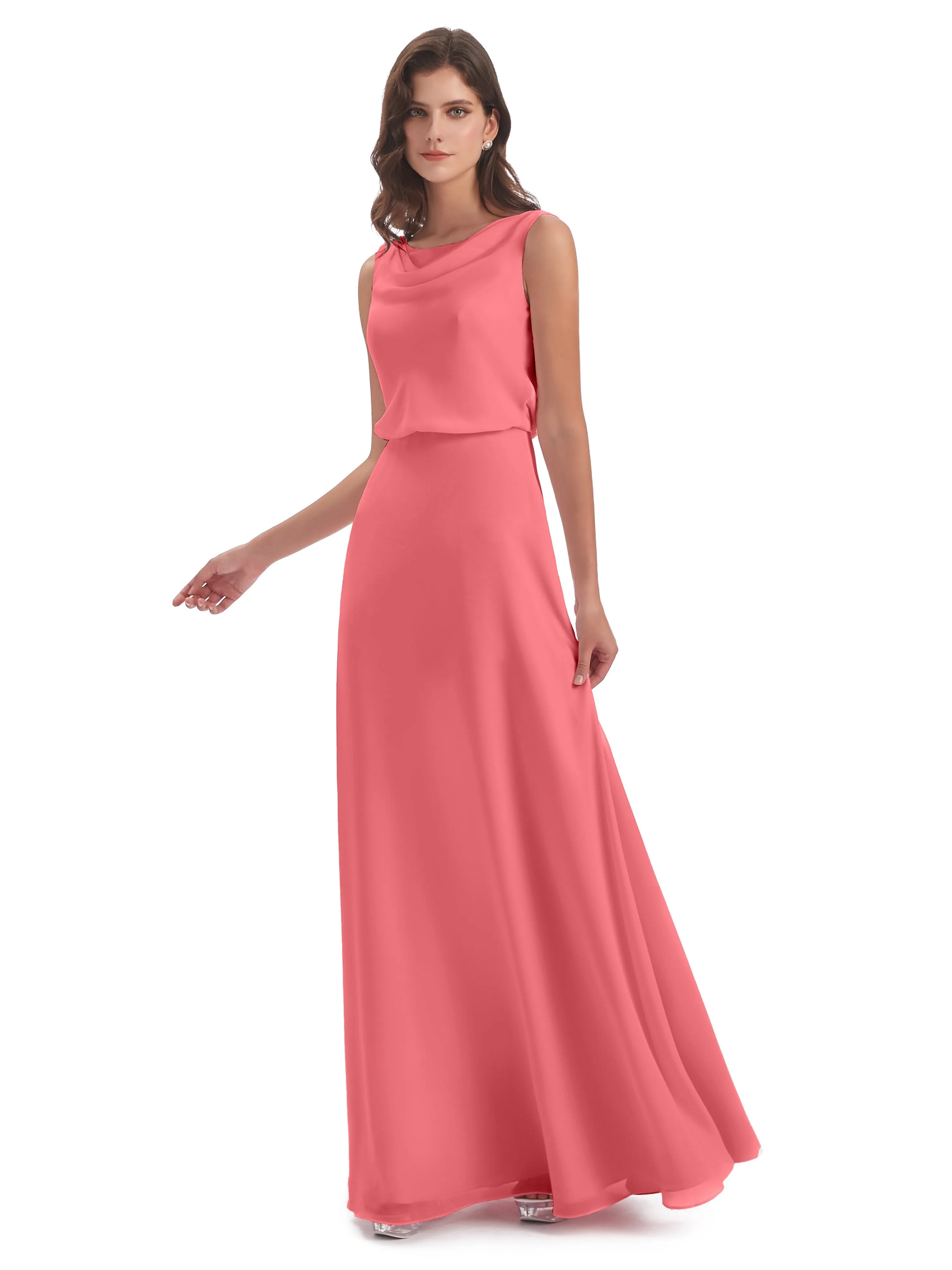 Layla Sheath Scoop V Back Chiffon Long Bridesmaid Dresses