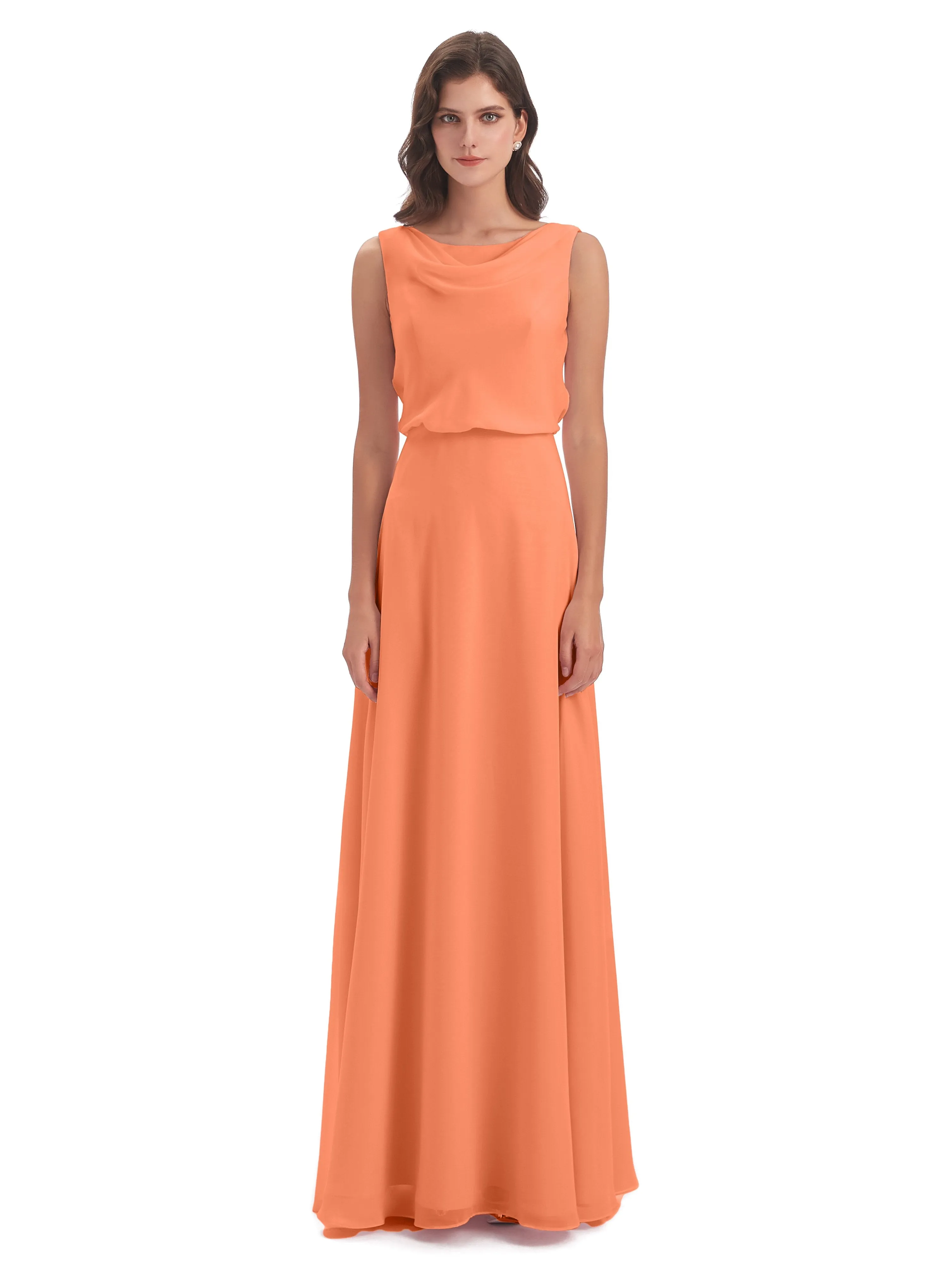 Layla Sheath Scoop V Back Chiffon Long Bridesmaid Dresses