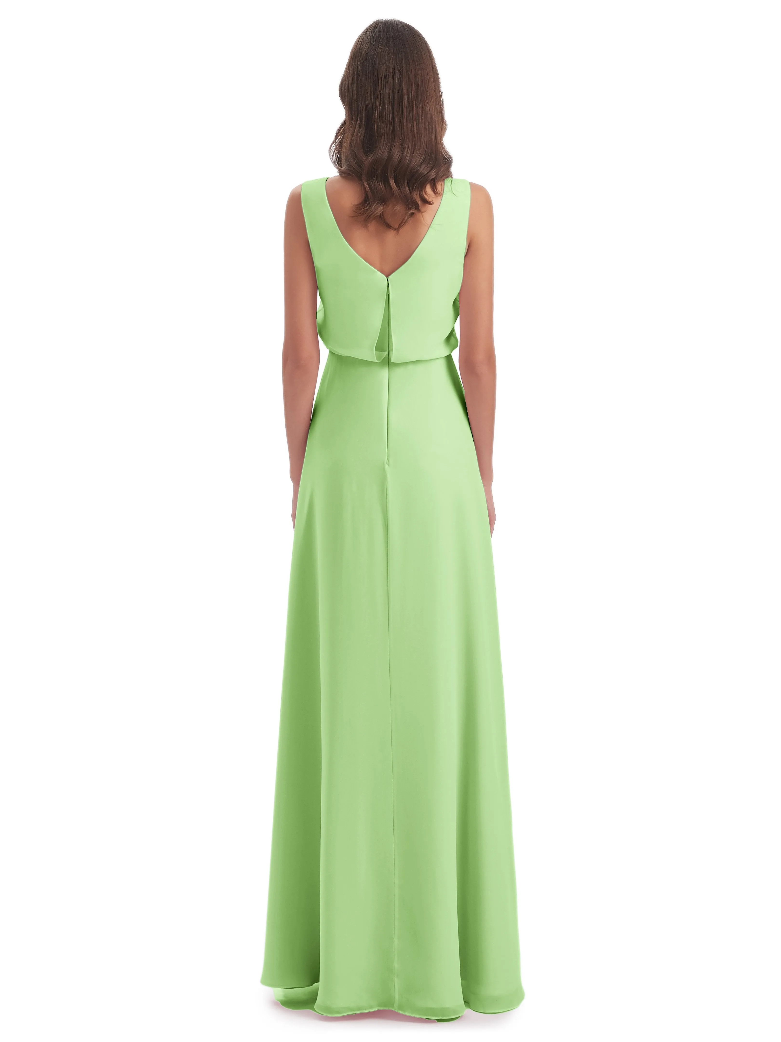 Layla Sheath Scoop V Back Chiffon Long Bridesmaid Dresses