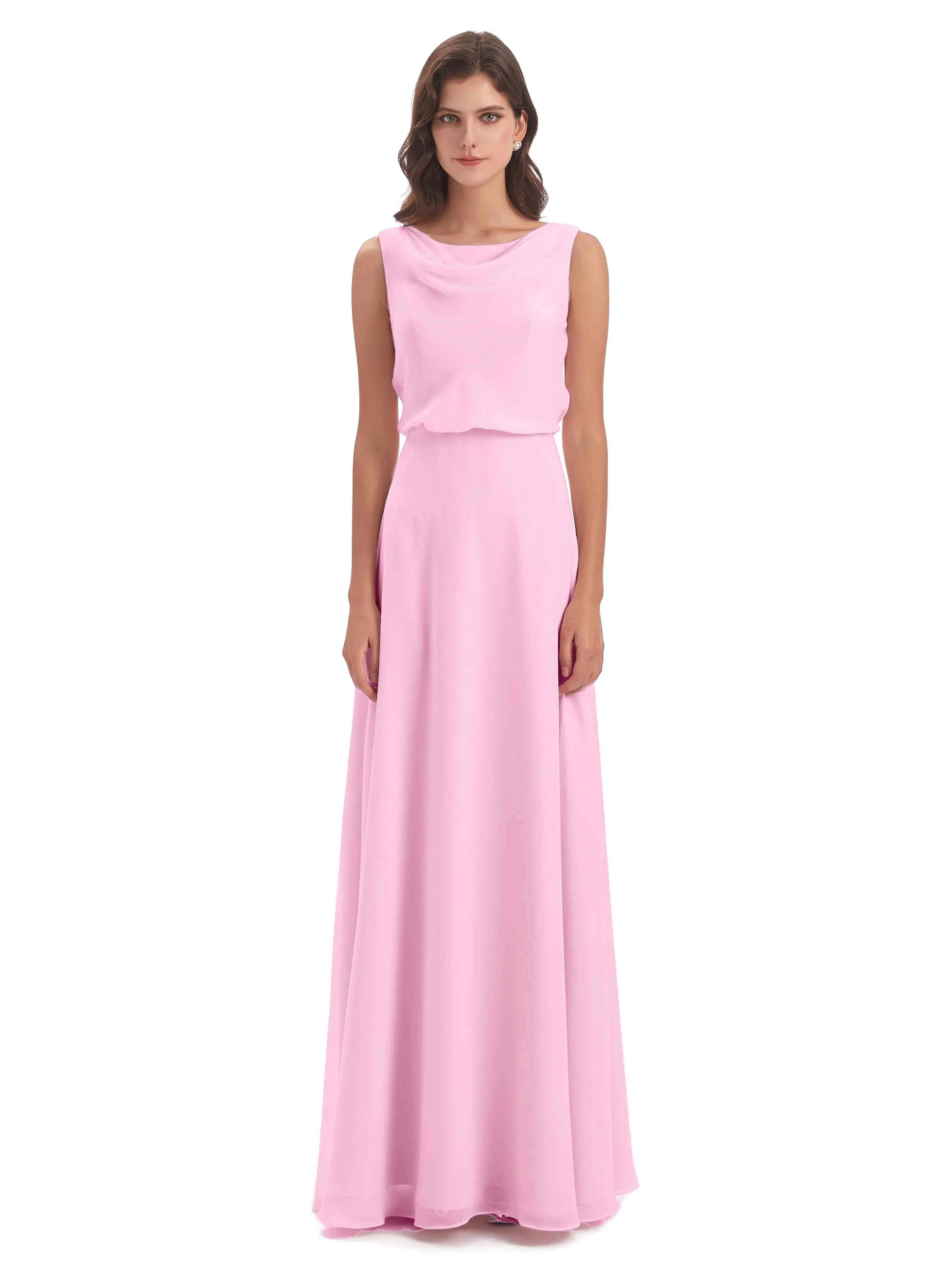 Layla Sheath Scoop V Back Chiffon Long Bridesmaid Dresses