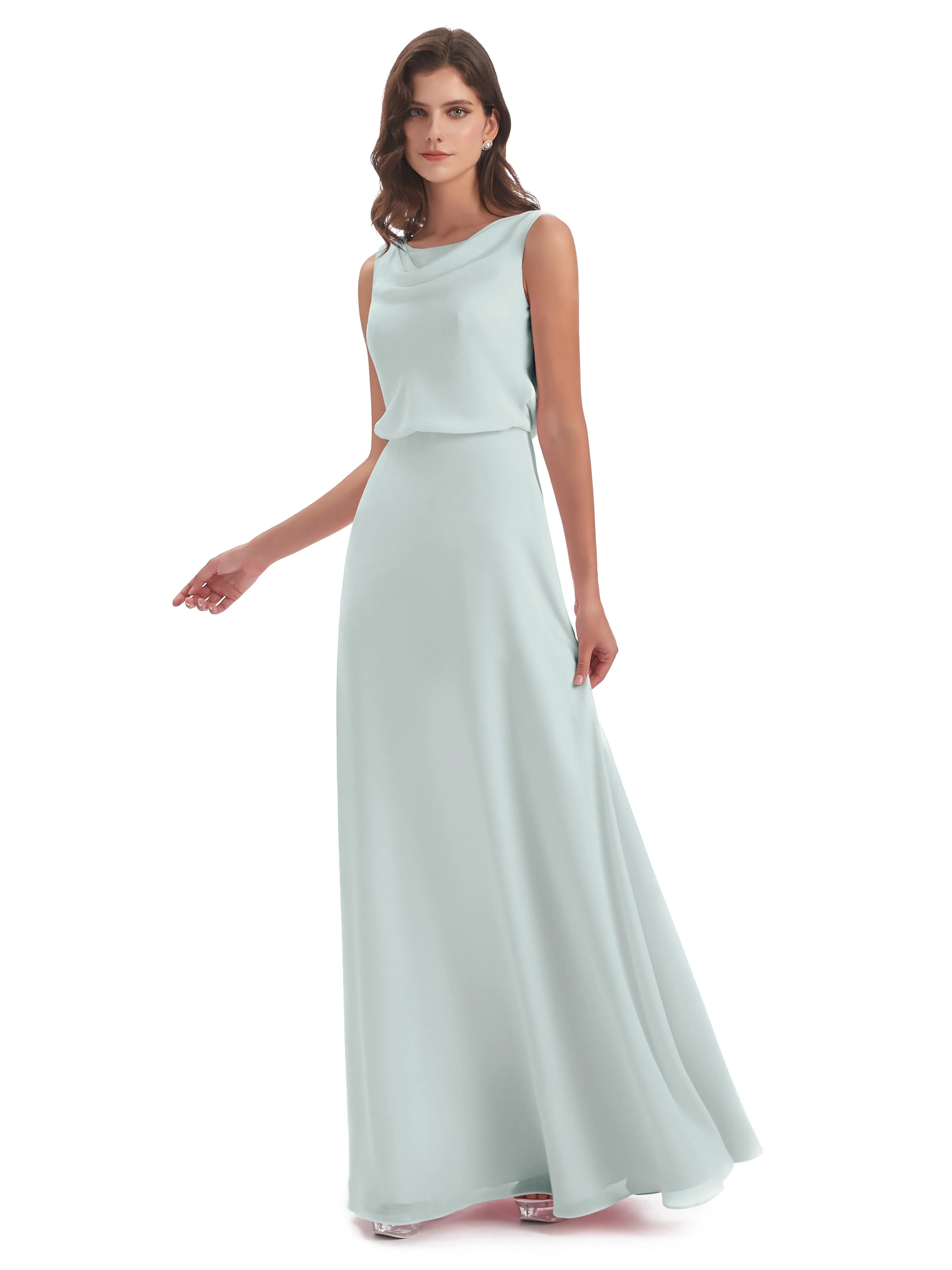 Layla Sheath Scoop V Back Chiffon Long Bridesmaid Dresses