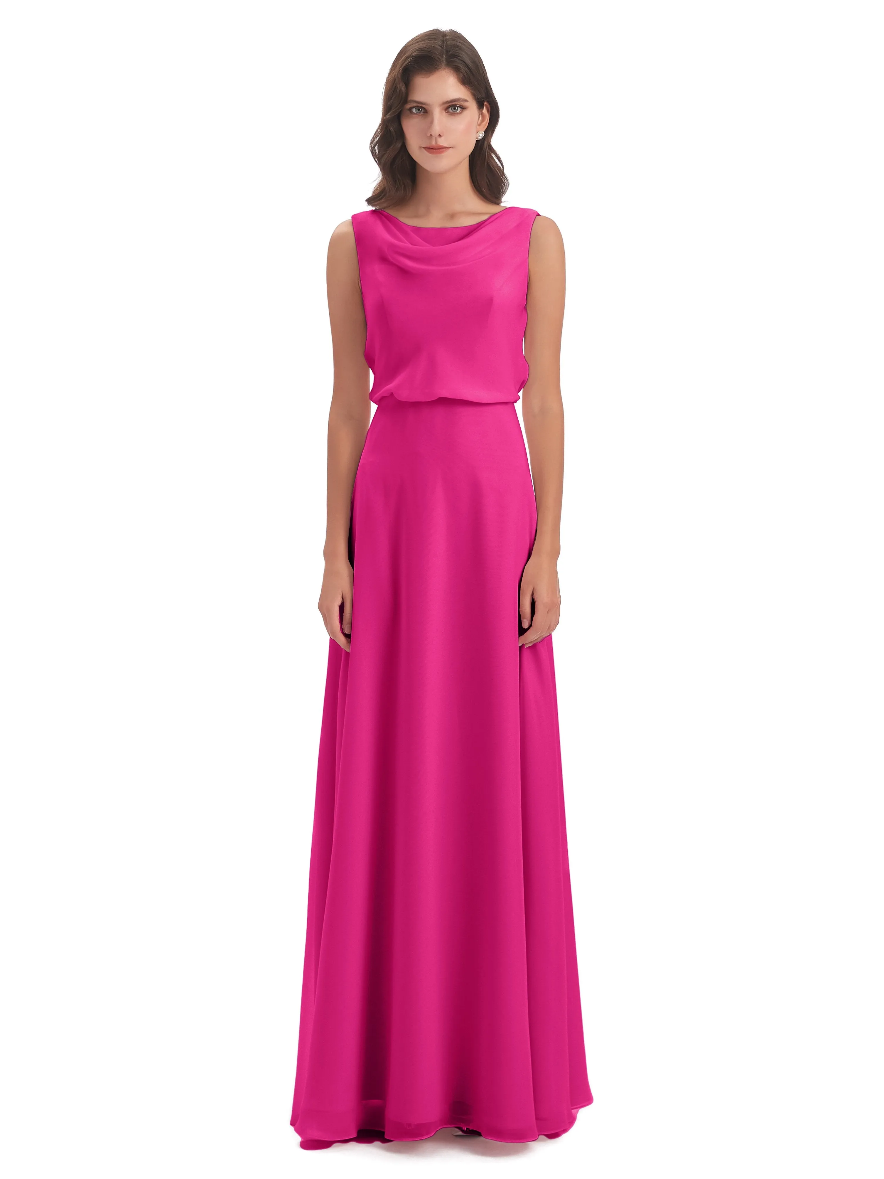 Layla Sheath Scoop V Back Chiffon Long Bridesmaid Dresses