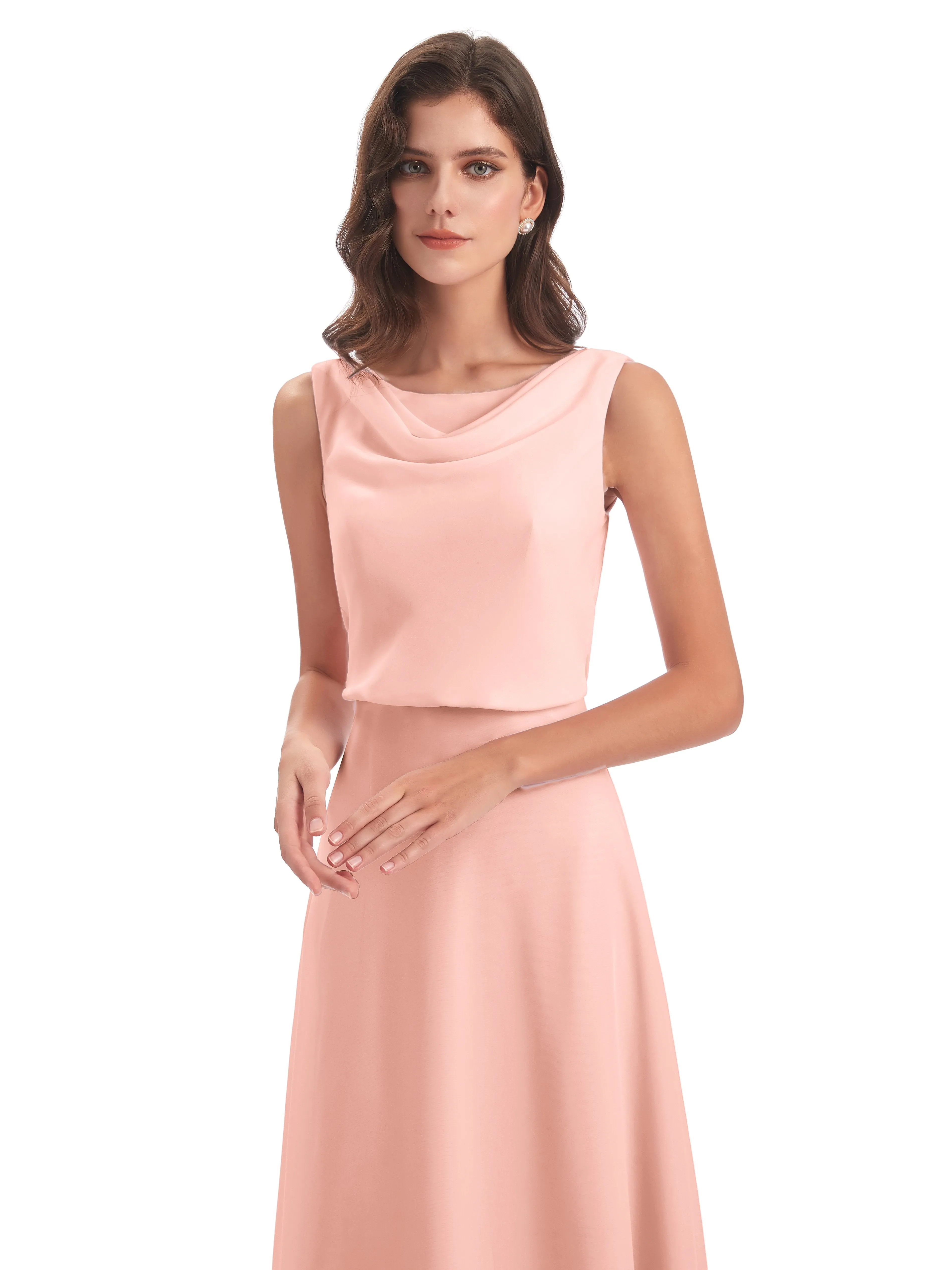 Layla Sheath Scoop V Back Chiffon Long Bridesmaid Dresses