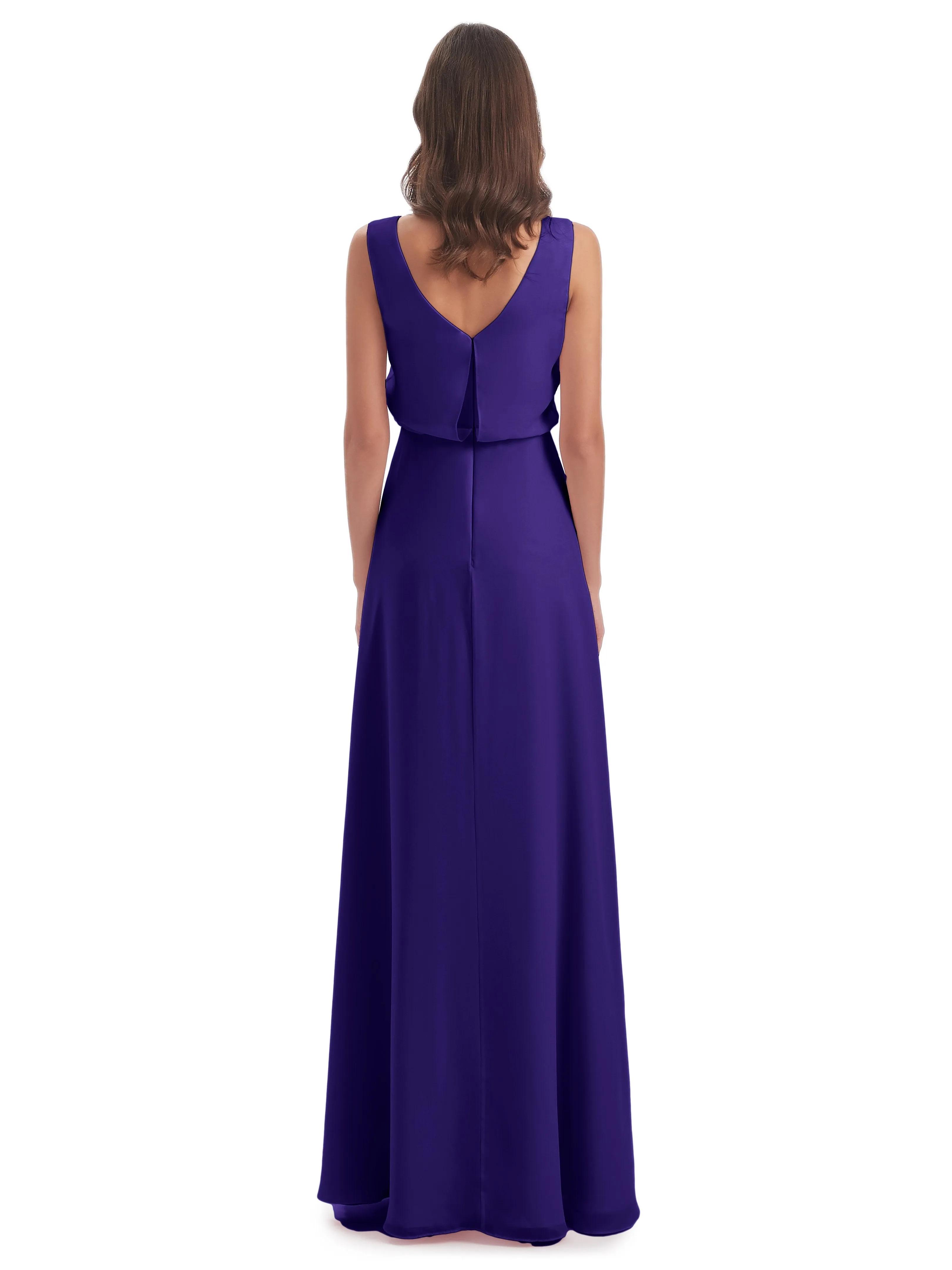 Layla Sheath Scoop V Back Chiffon Long Bridesmaid Dresses