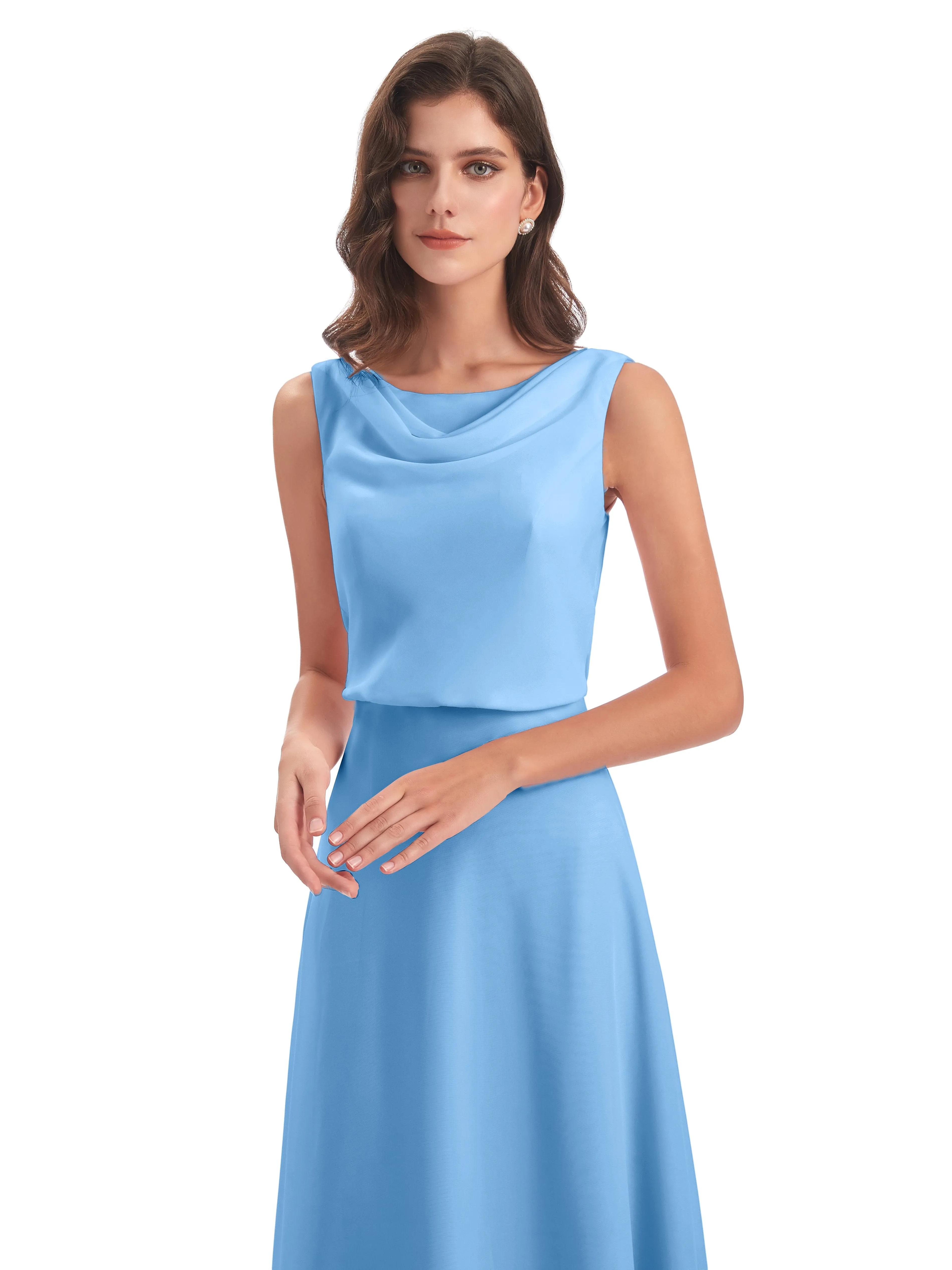 Layla Sheath Scoop V Back Chiffon Long Bridesmaid Dresses