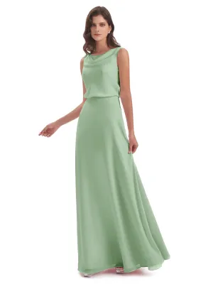 Layla Sheath Scoop V Back Chiffon Long Bridesmaid Dresses