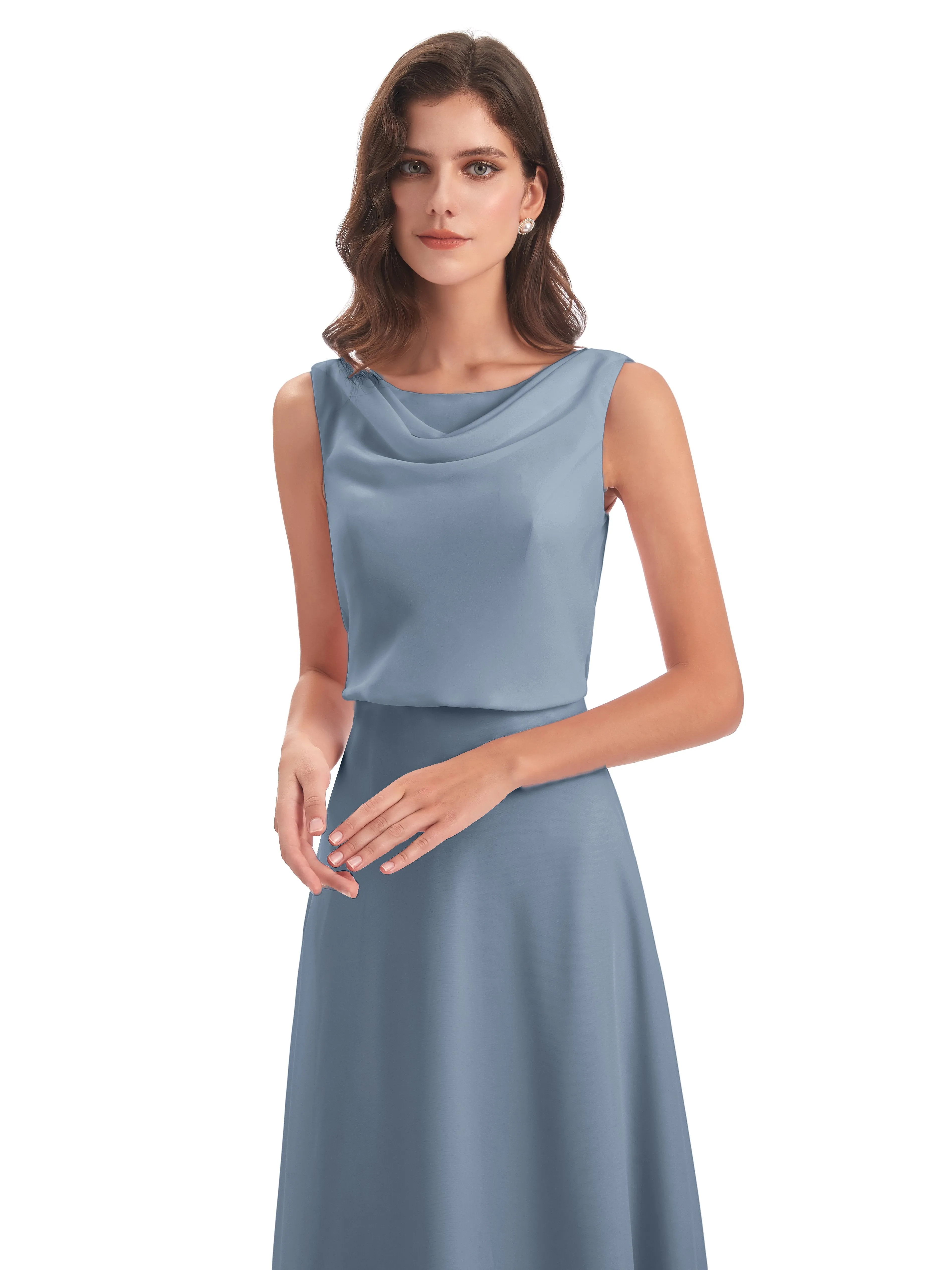 Layla Sheath Scoop V Back Chiffon Long Bridesmaid Dresses