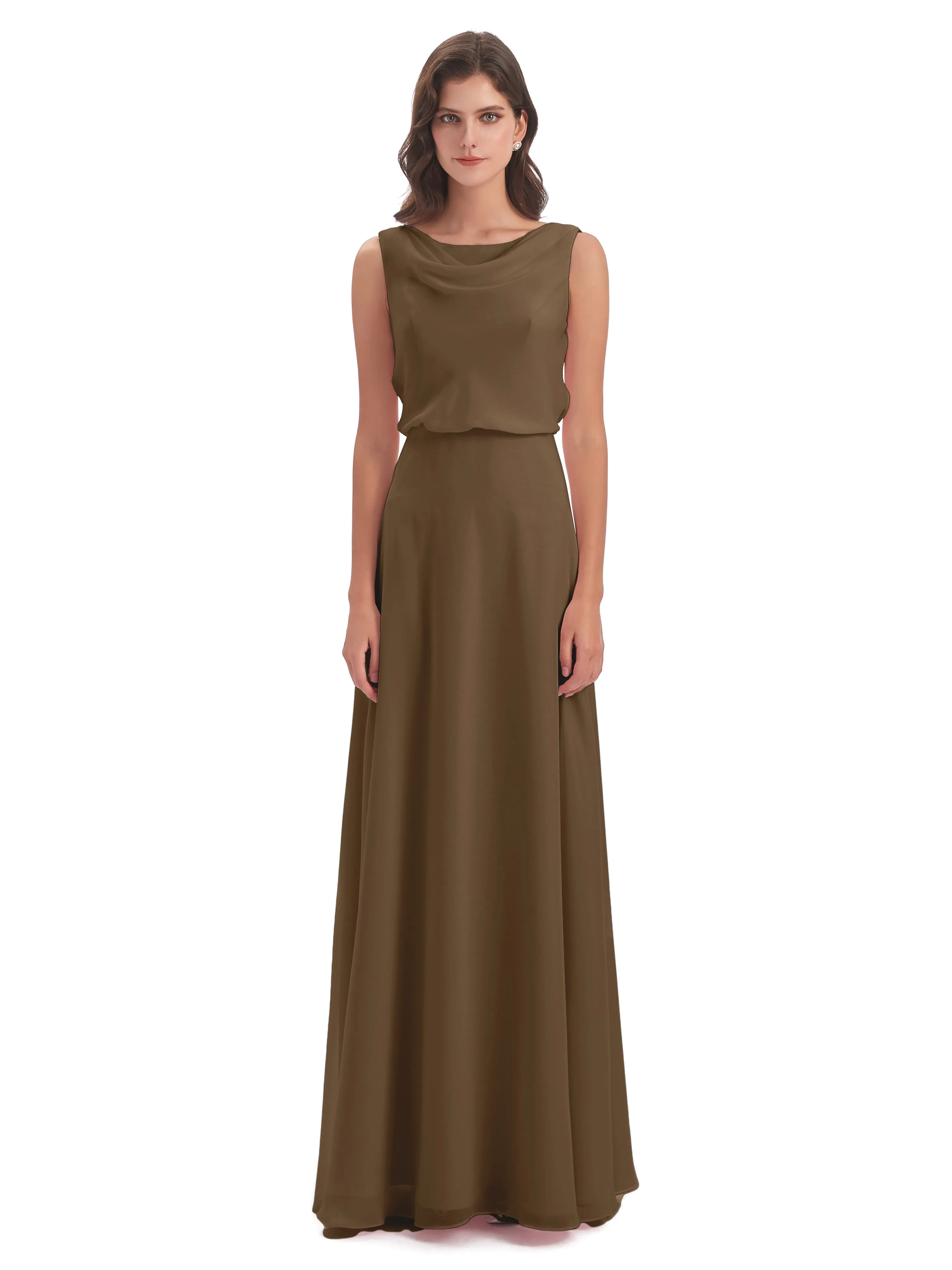 Layla Sheath Scoop V Back Chiffon Long Bridesmaid Dresses