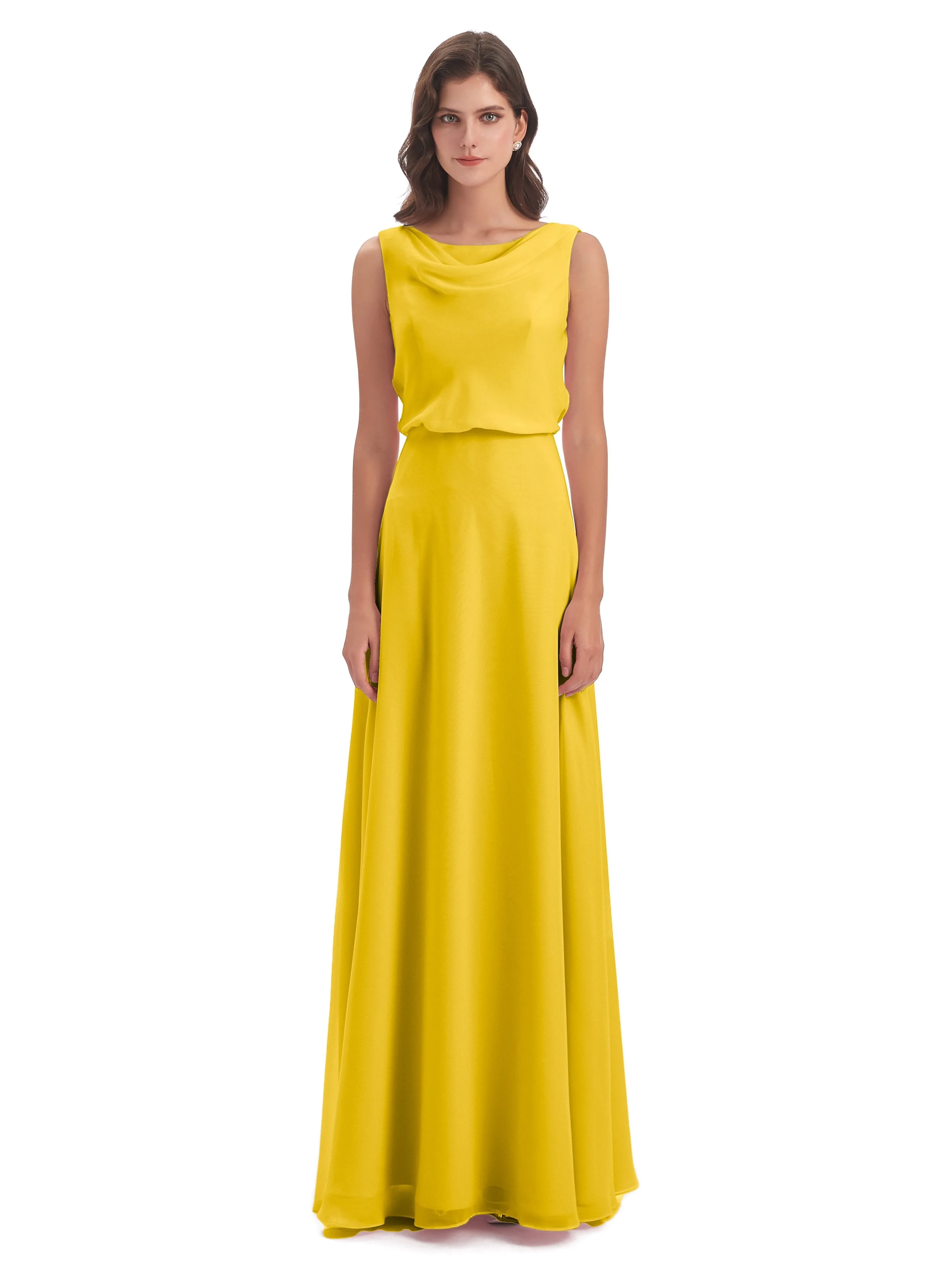 Layla Sheath Scoop V Back Chiffon Long Bridesmaid Dresses
