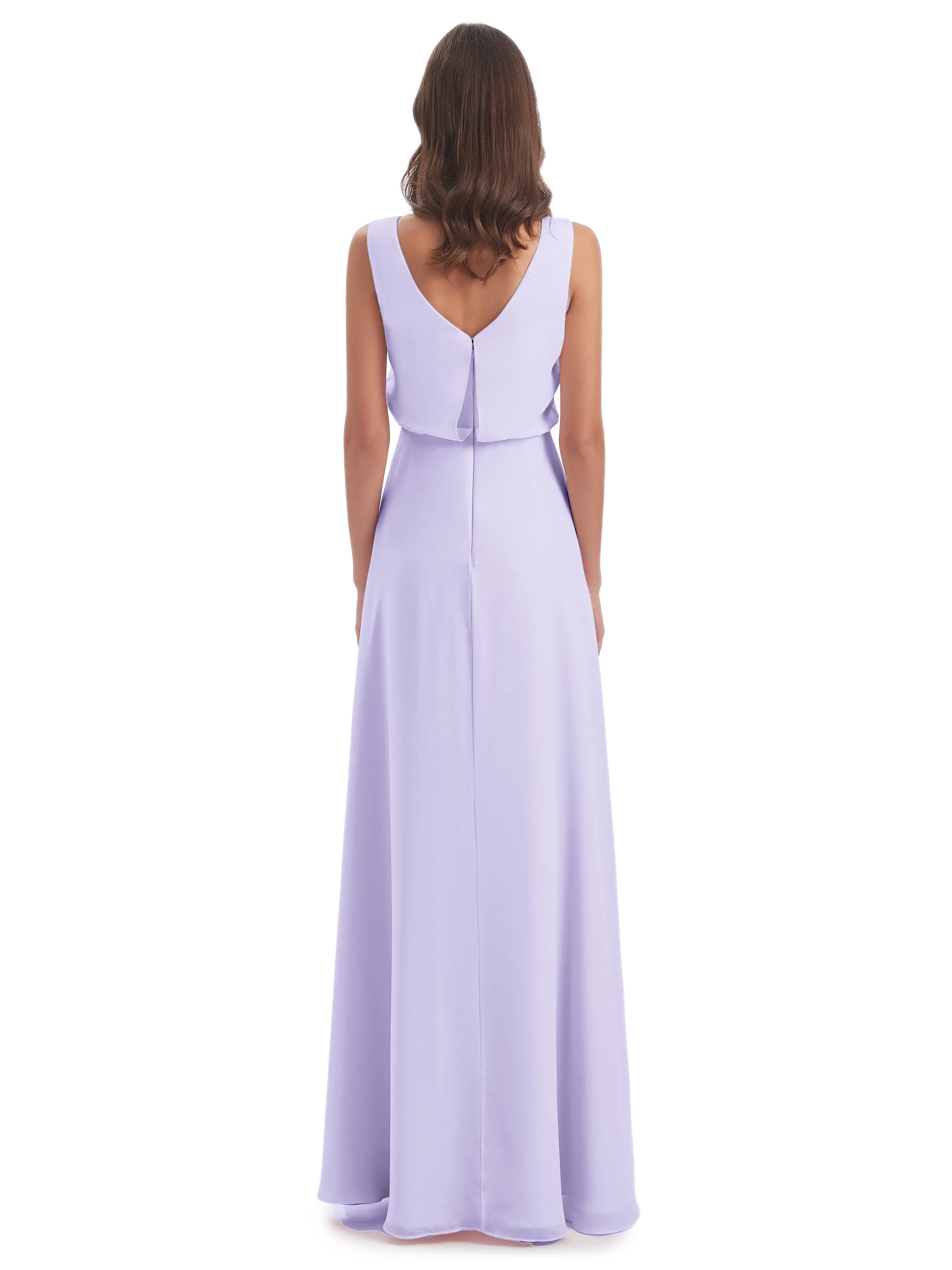 Layla Sheath Scoop V Back Chiffon Long Bridesmaid Dresses