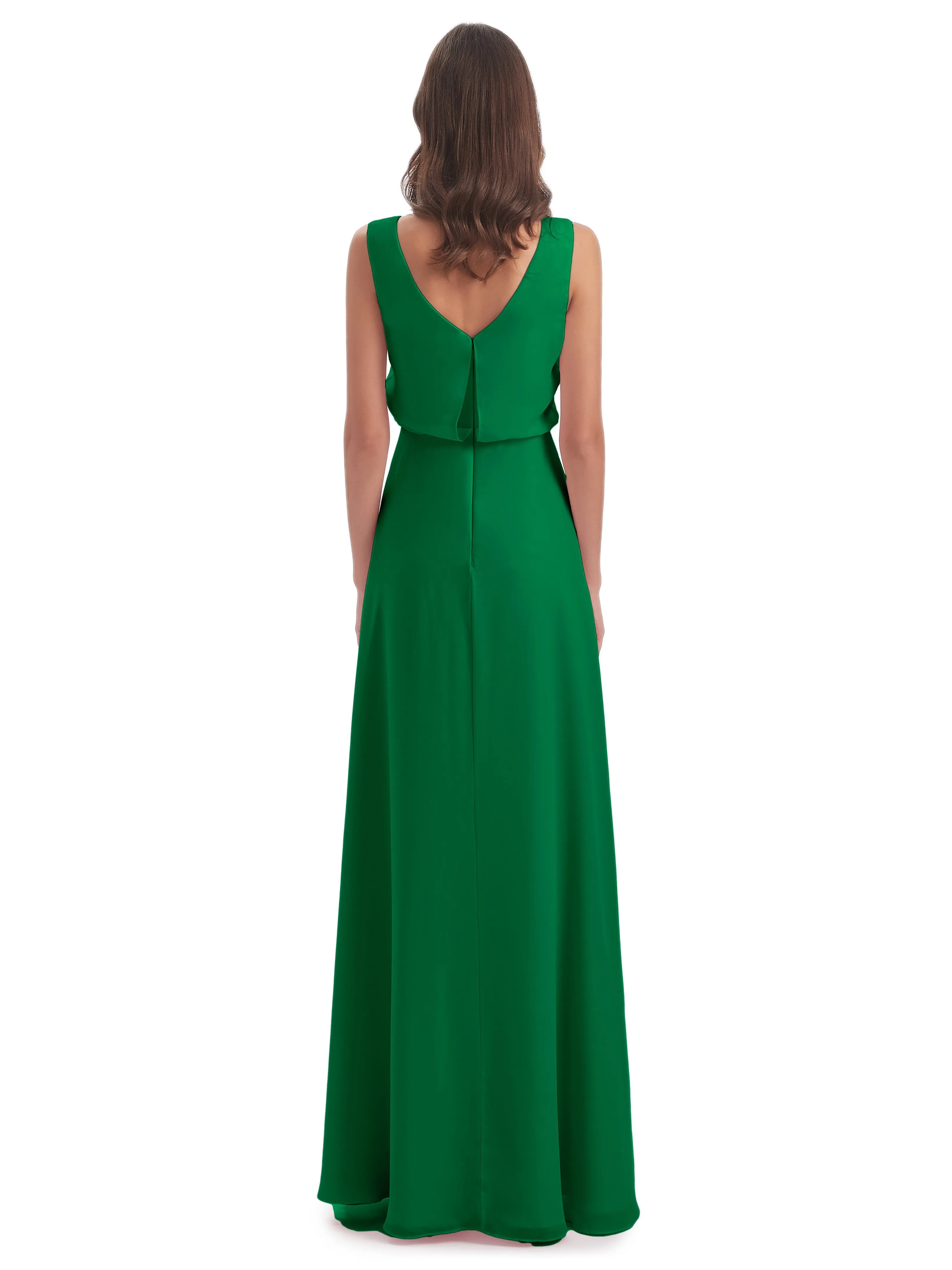 Layla Sheath Scoop V Back Chiffon Long Bridesmaid Dresses