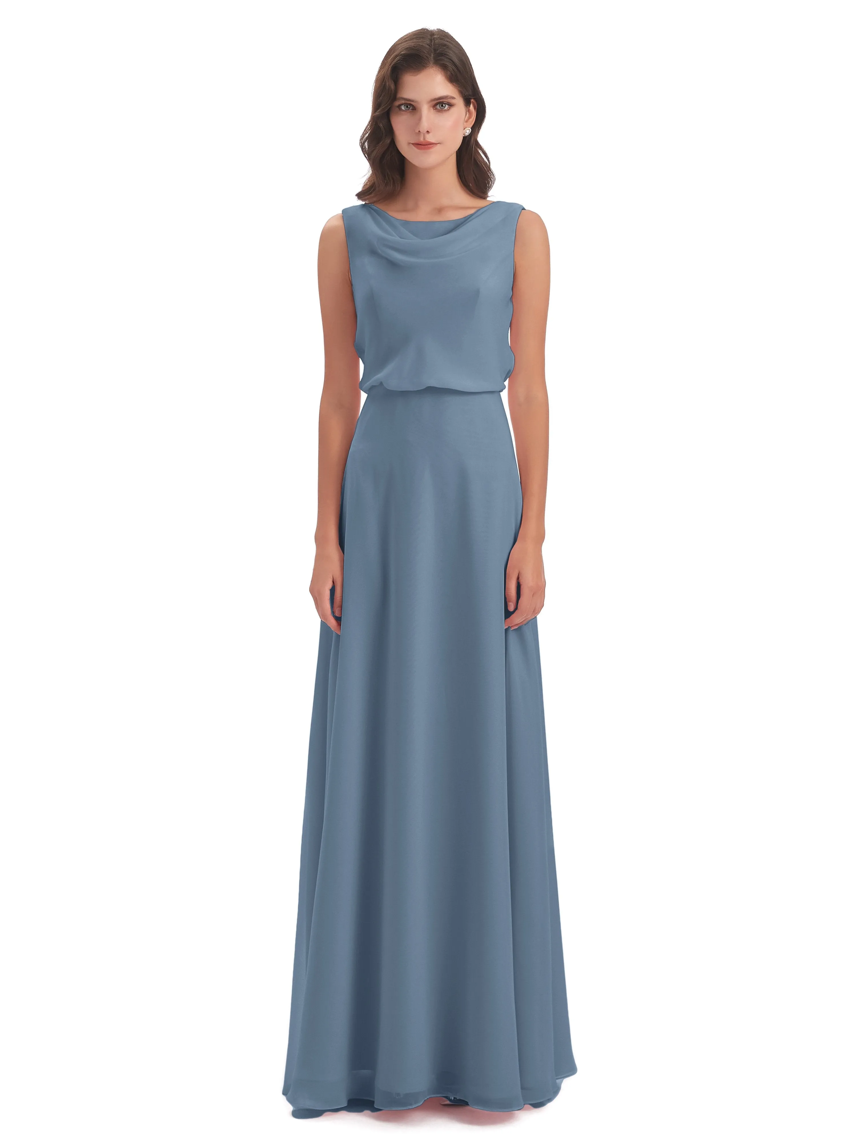 Layla Sheath Scoop V Back Chiffon Long Bridesmaid Dresses