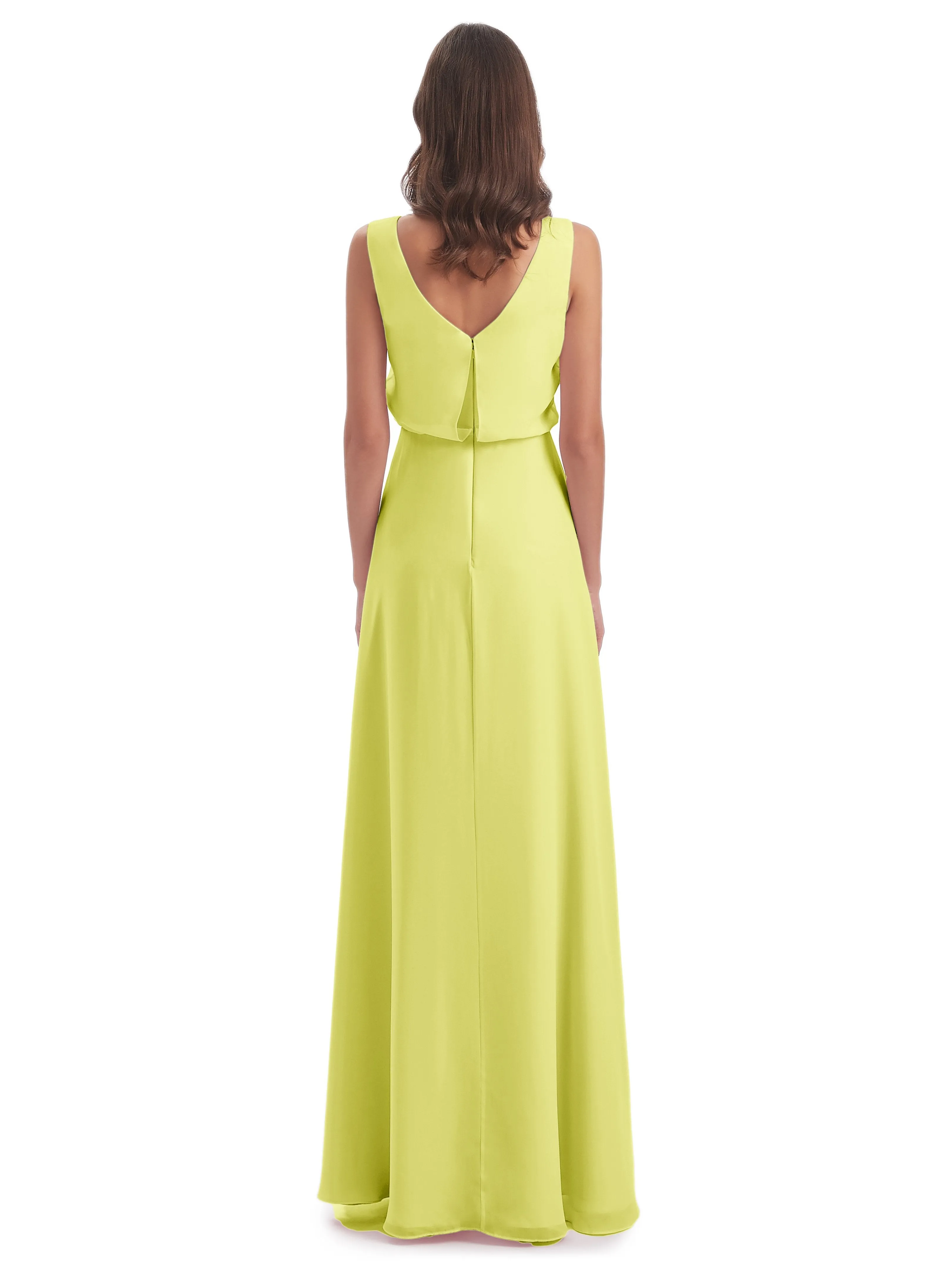 Layla Sheath Scoop V Back Chiffon Long Bridesmaid Dresses