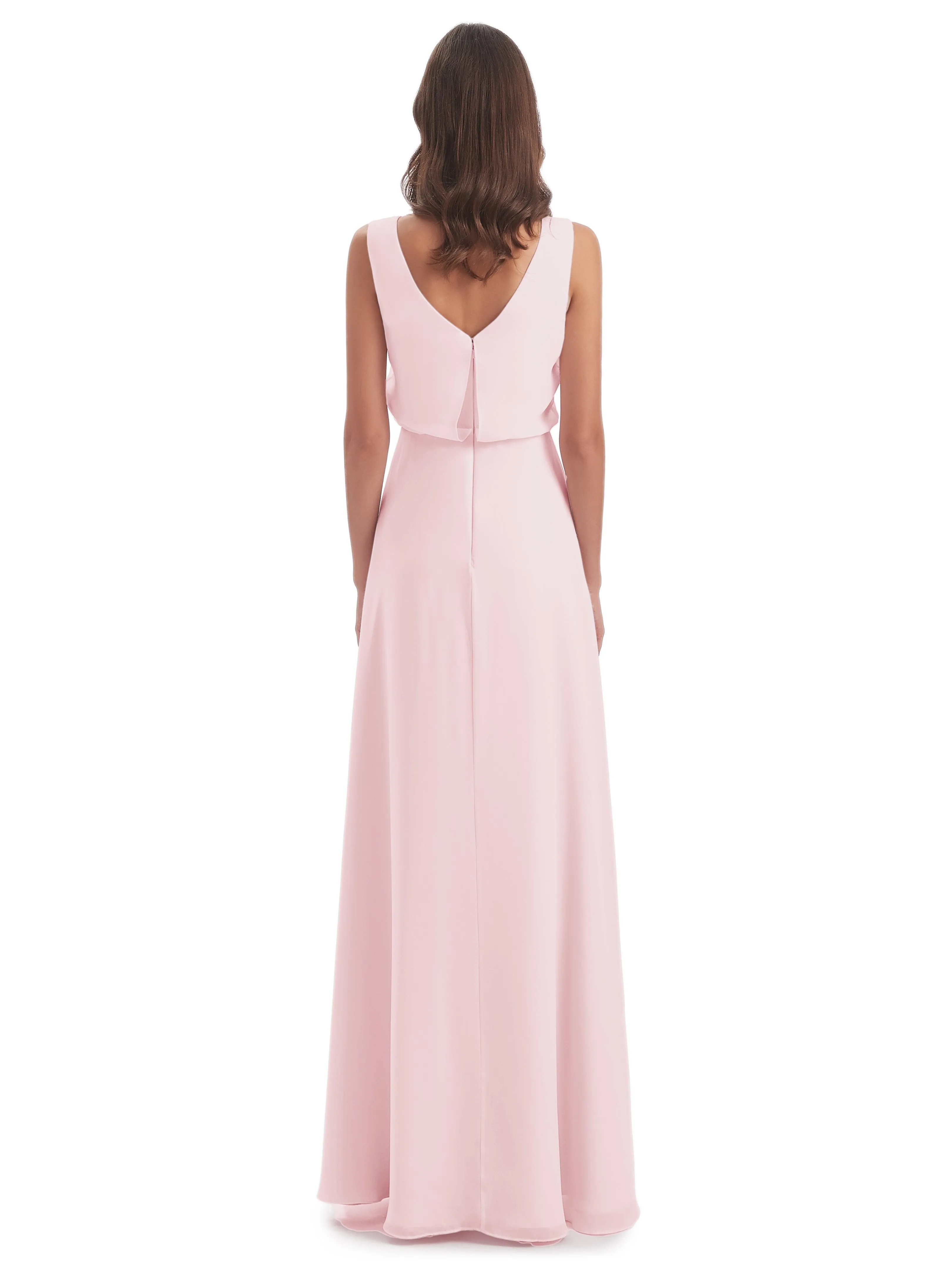 Layla Sheath Scoop V Back Chiffon Long Bridesmaid Dresses