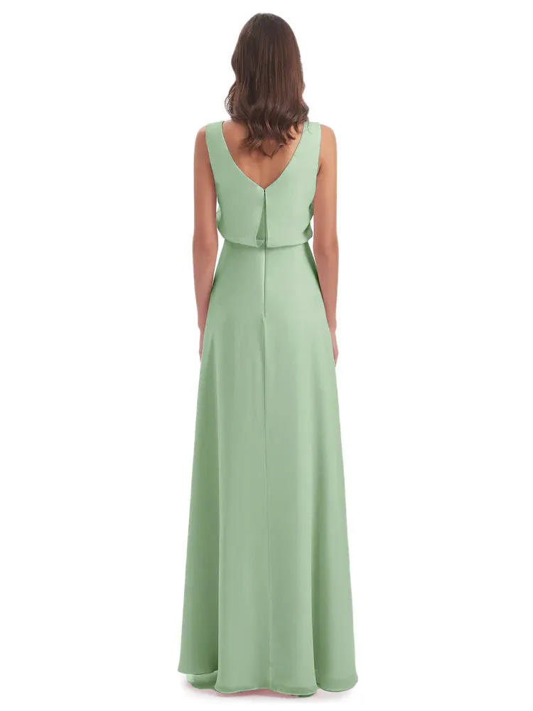 Layla Sheath Scoop V Back Chiffon Long Bridesmaid Dresses