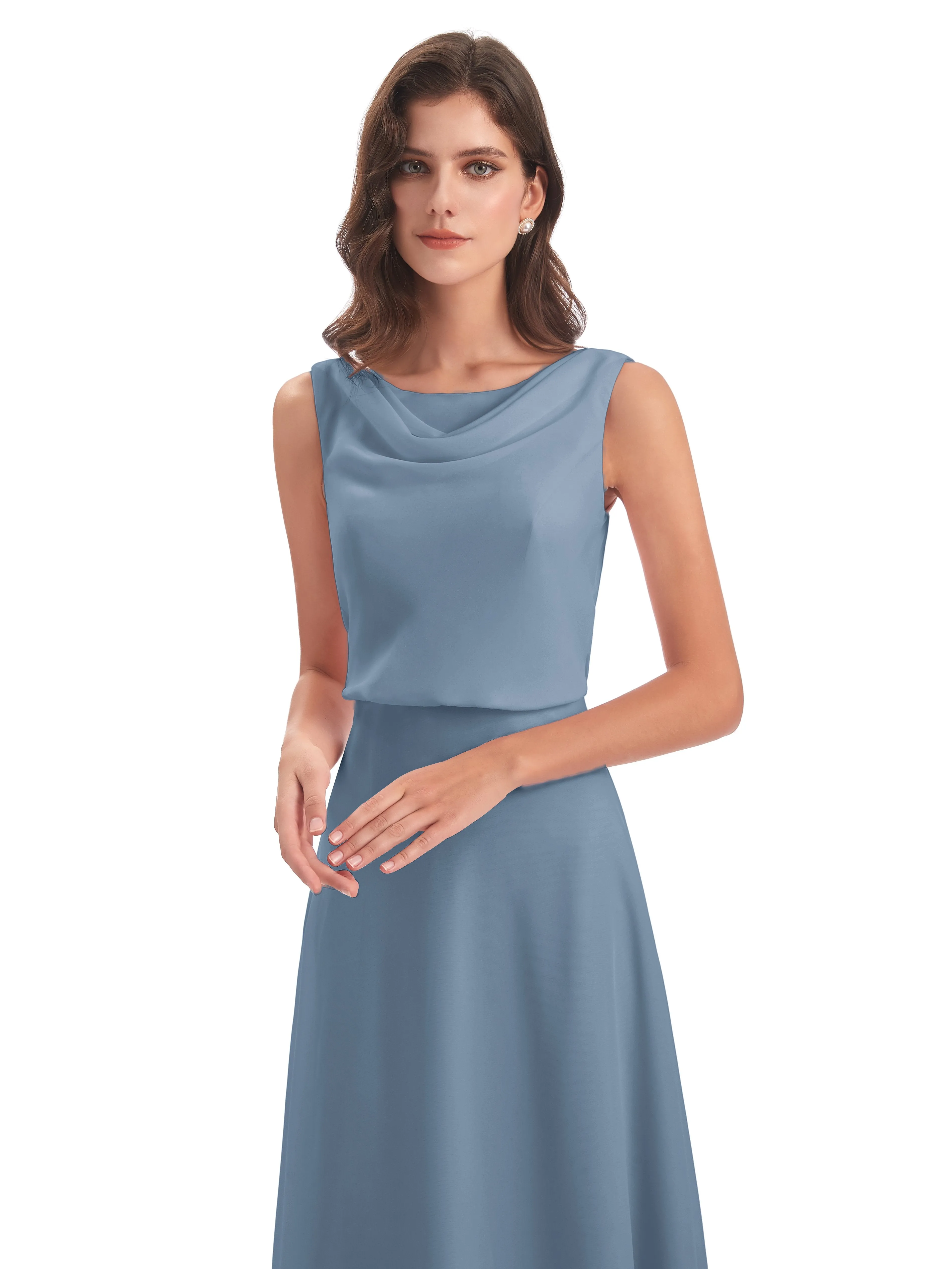 Layla Sheath Scoop V Back Chiffon Long Bridesmaid Dresses