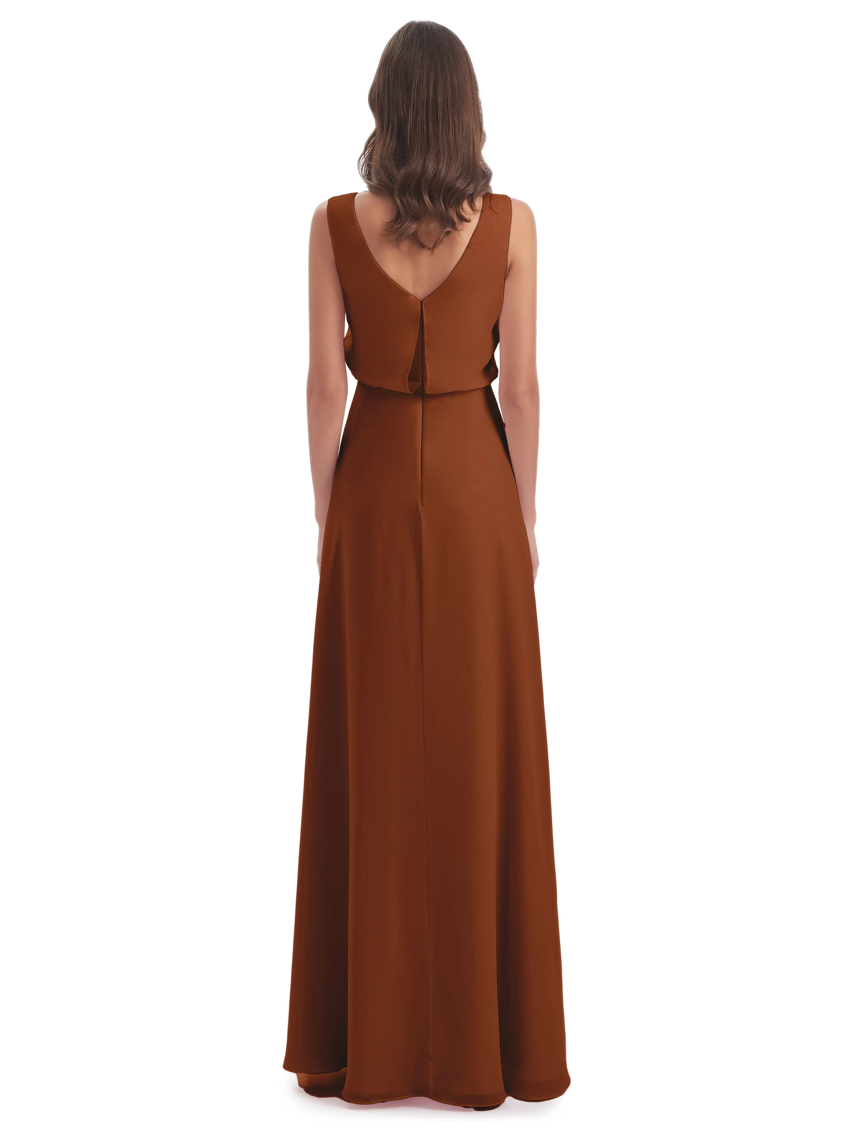 Layla Sheath Scoop V Back Chiffon Long Bridesmaid Dresses