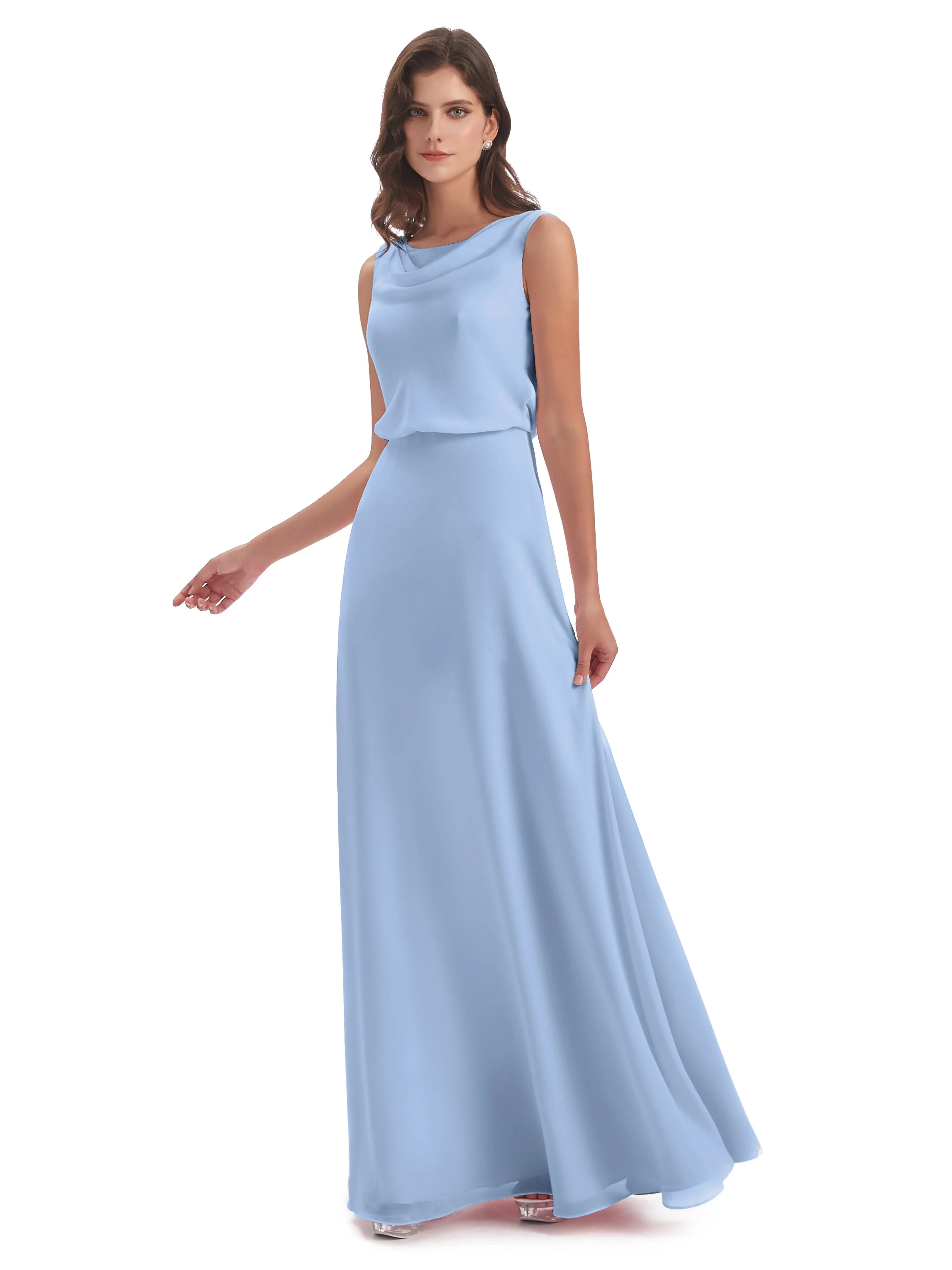 Layla Sheath Scoop V Back Chiffon Long Bridesmaid Dresses