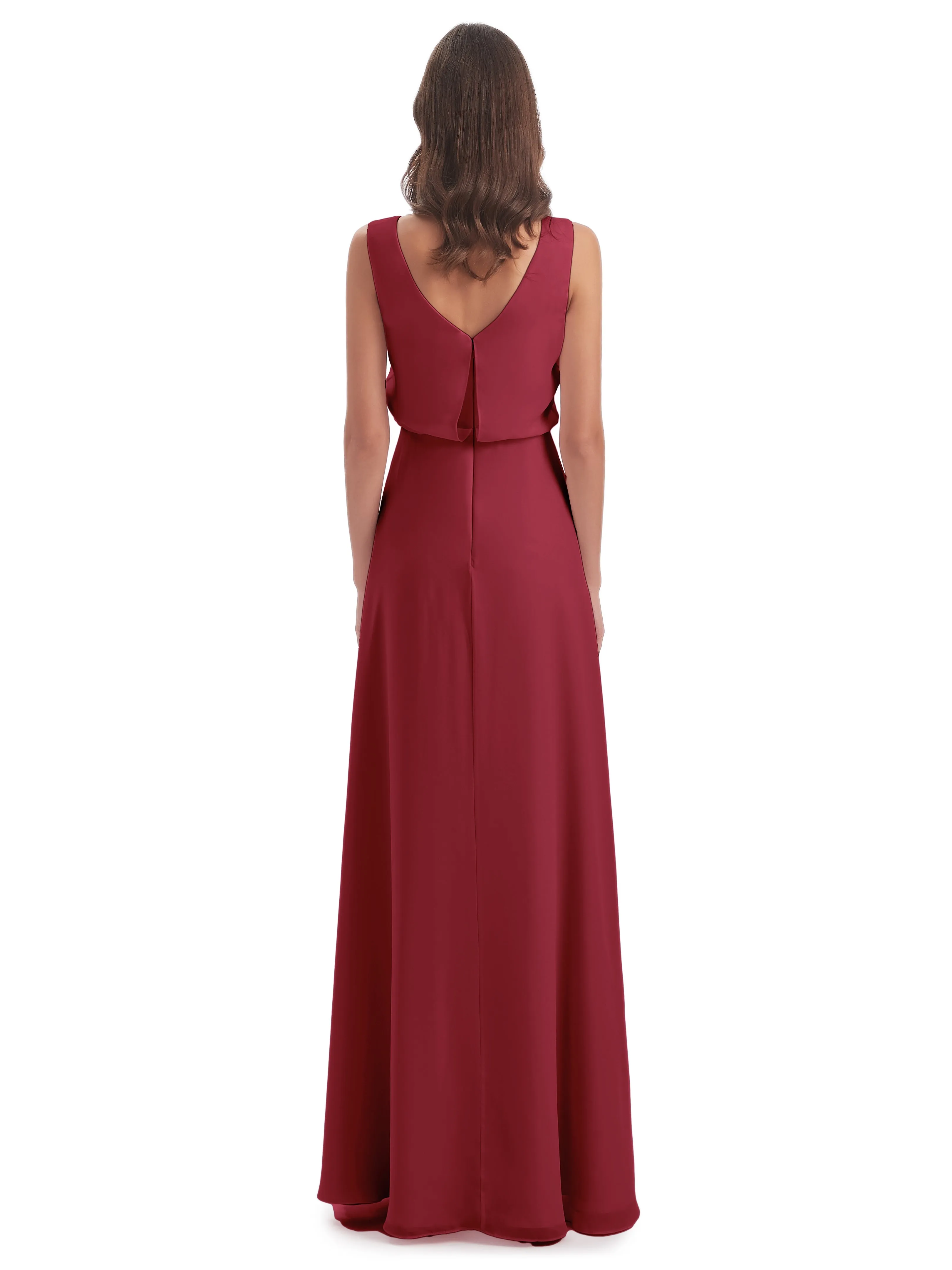 Layla Sheath Scoop V Back Chiffon Long Bridesmaid Dresses
