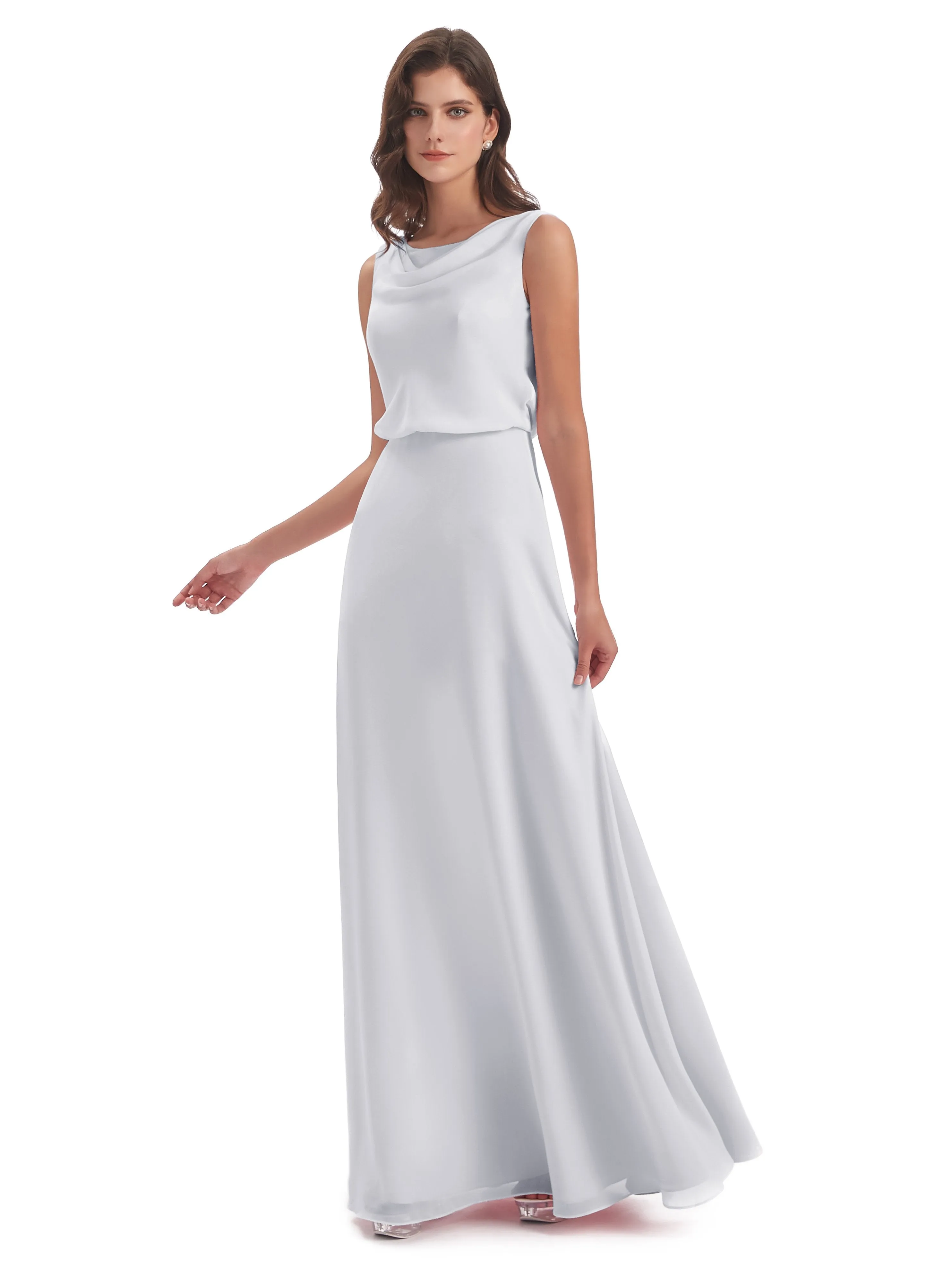 Layla Sheath Scoop V Back Chiffon Long Bridesmaid Dresses