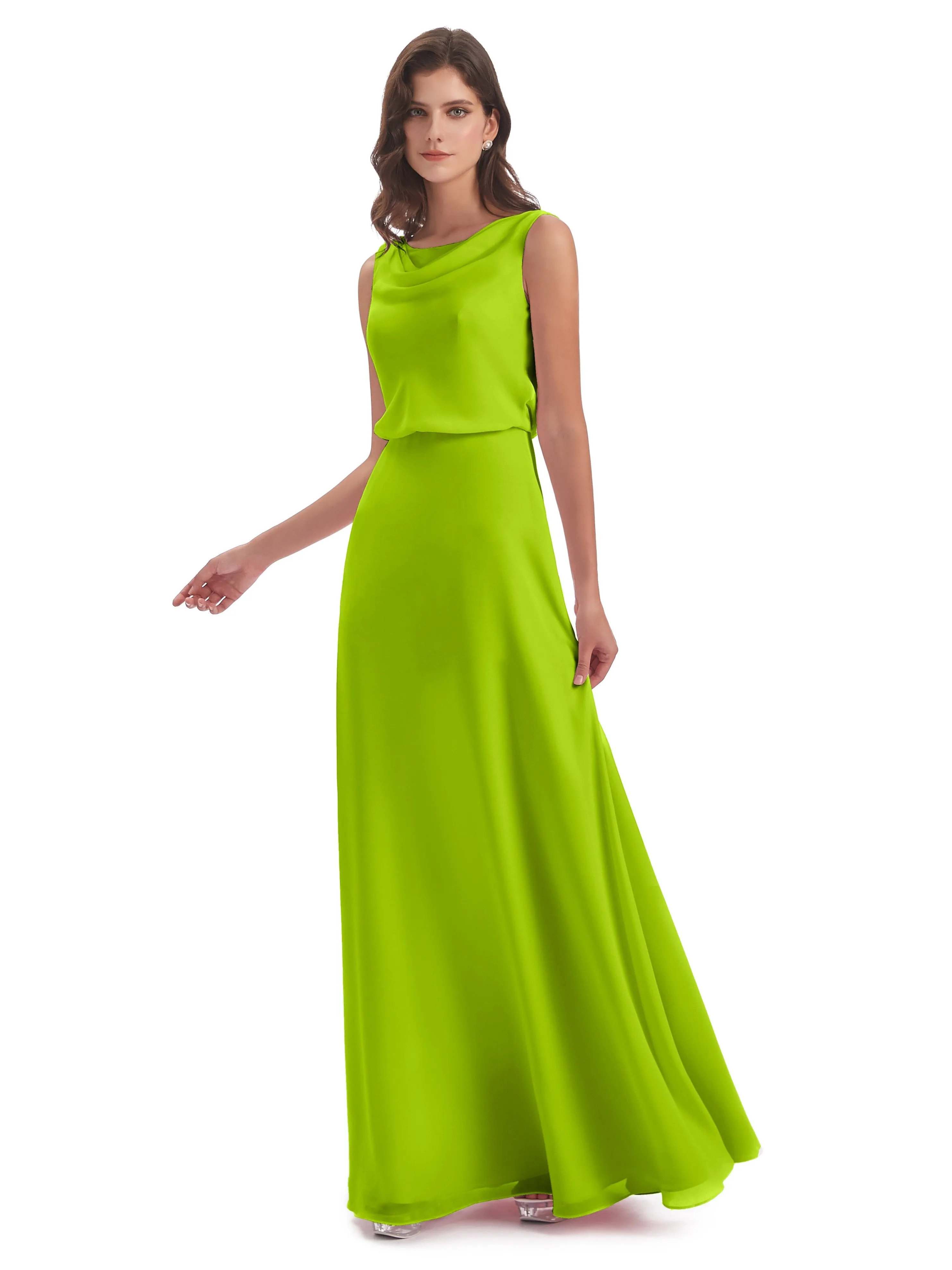 Layla Sheath Scoop V Back Chiffon Long Bridesmaid Dresses